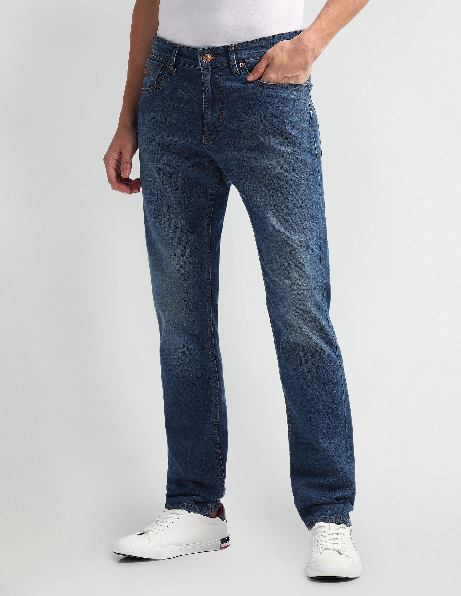 Brandon Slim Tapered Fit Mid Wash Jeans Blue - U.S. POLO ASSN. | Large