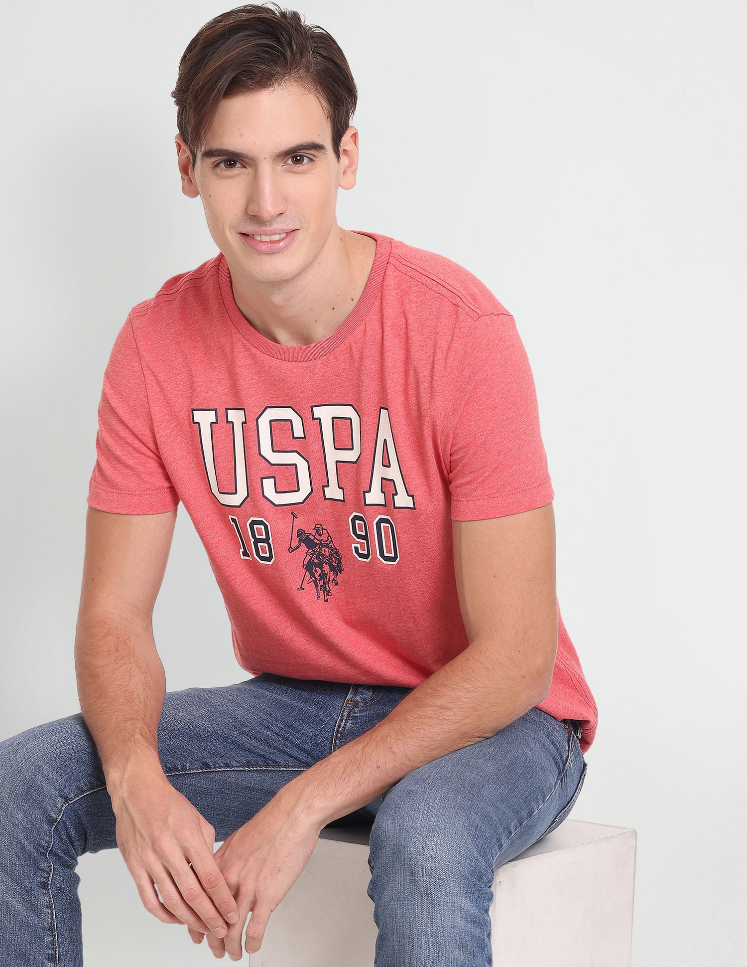 Heathered Varsity T-Shirt Coral - U.S. Polo Assn. India | Large