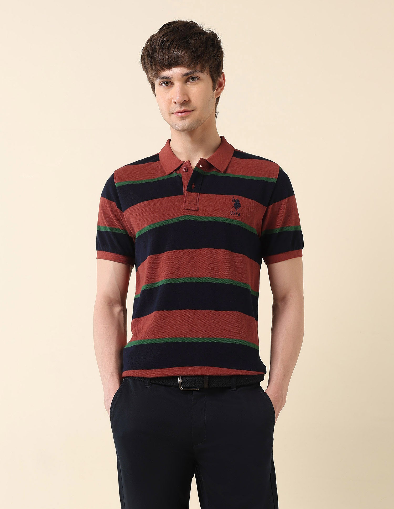 Horizontal Striped Gold Cup Polo Shirt Red - U.S. Polo Assn. India | Large