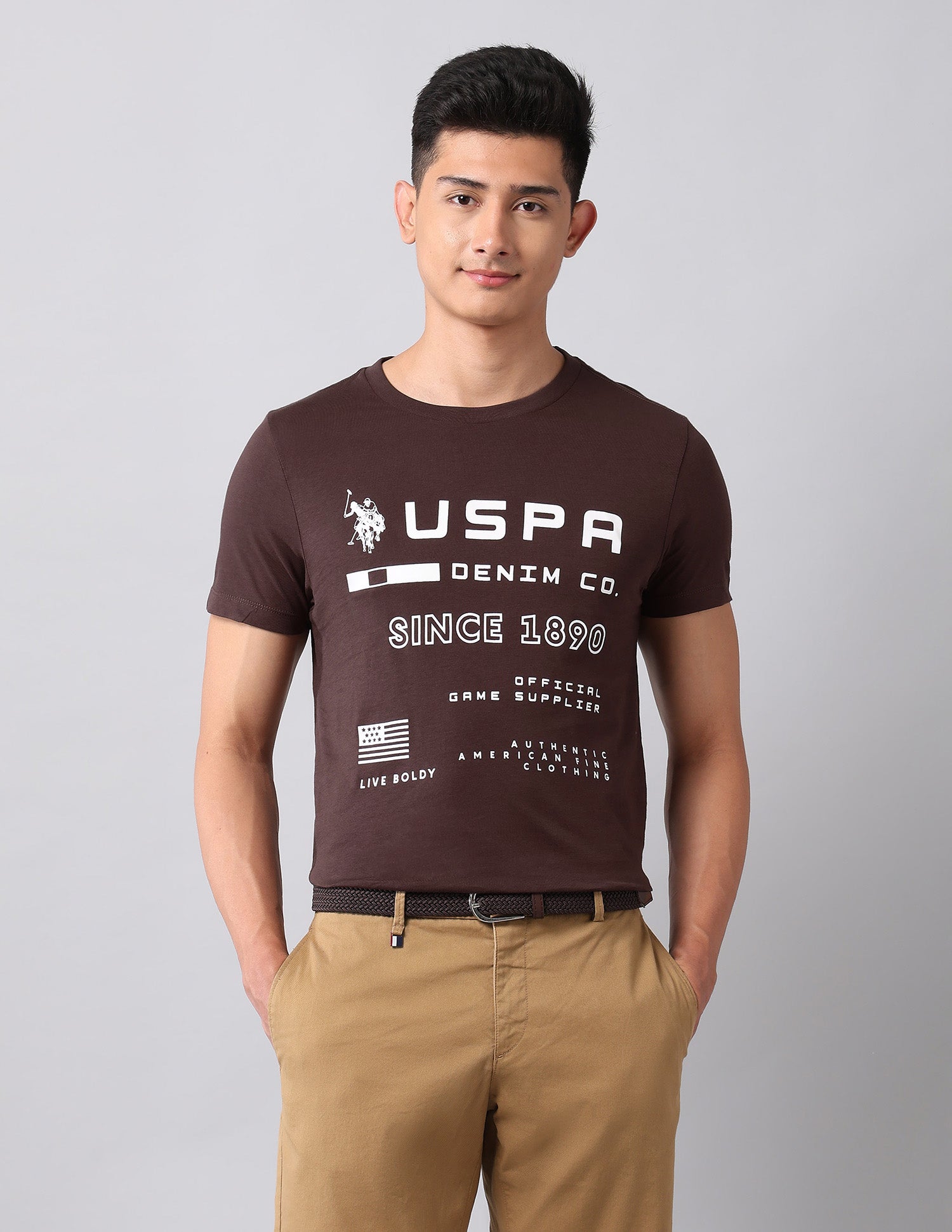 Typographic Pure Cotton T-Shirt Dark Brown - U.S. Polo Assn. India | Large