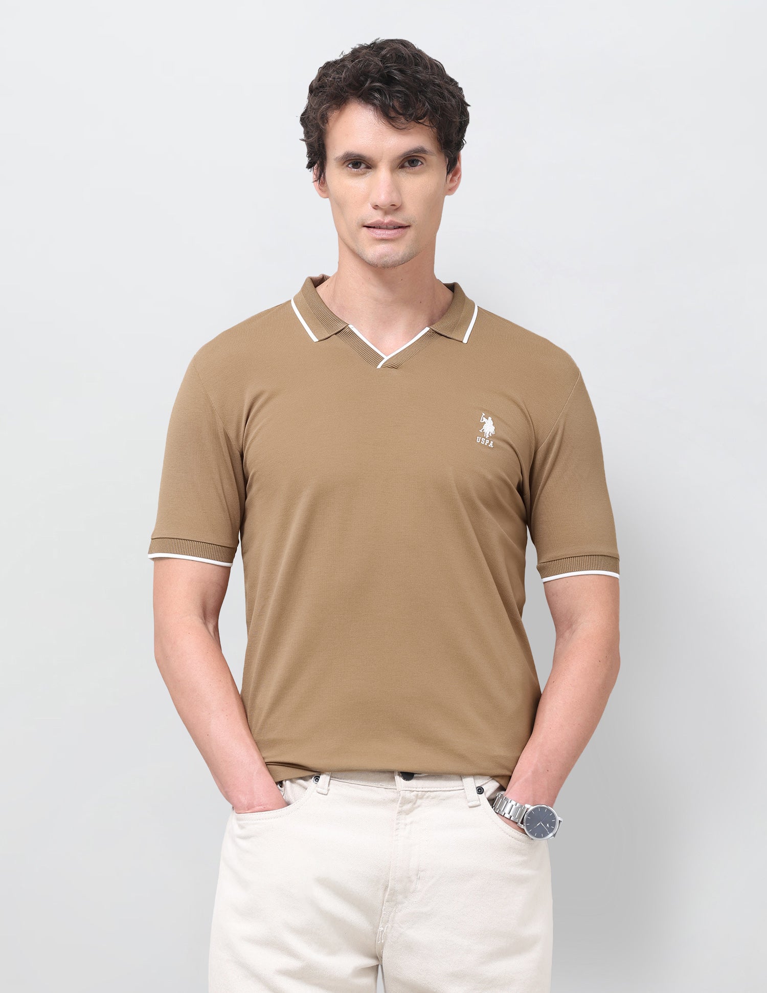 Solid Slim Fit Polo Shirt Brown - U.S. Polo Assn. India | Large