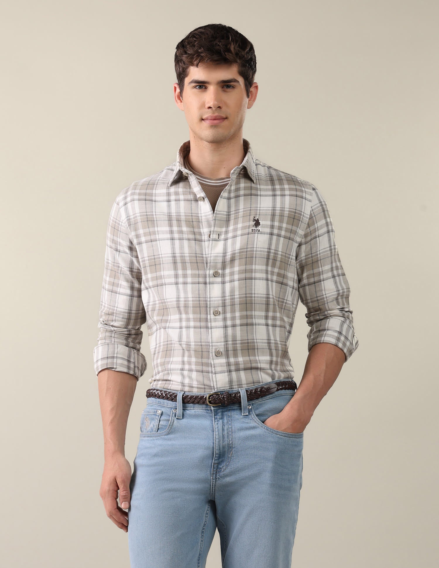 Twill Plaid Checked Shirt Green - U.S. Polo Assn. India | Large