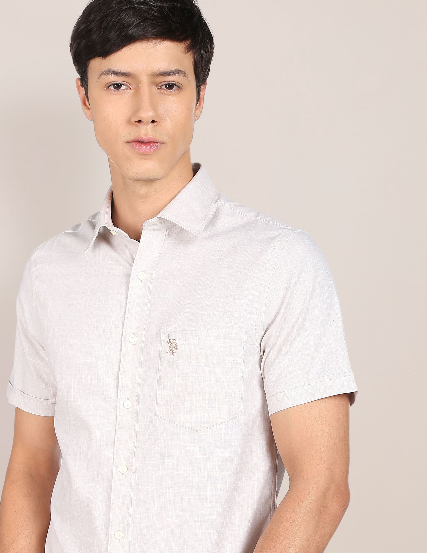 Men Beige Tailored Fit Patch Pocket Casual Shirt Beige - U.S. POLO ASSN. | Large