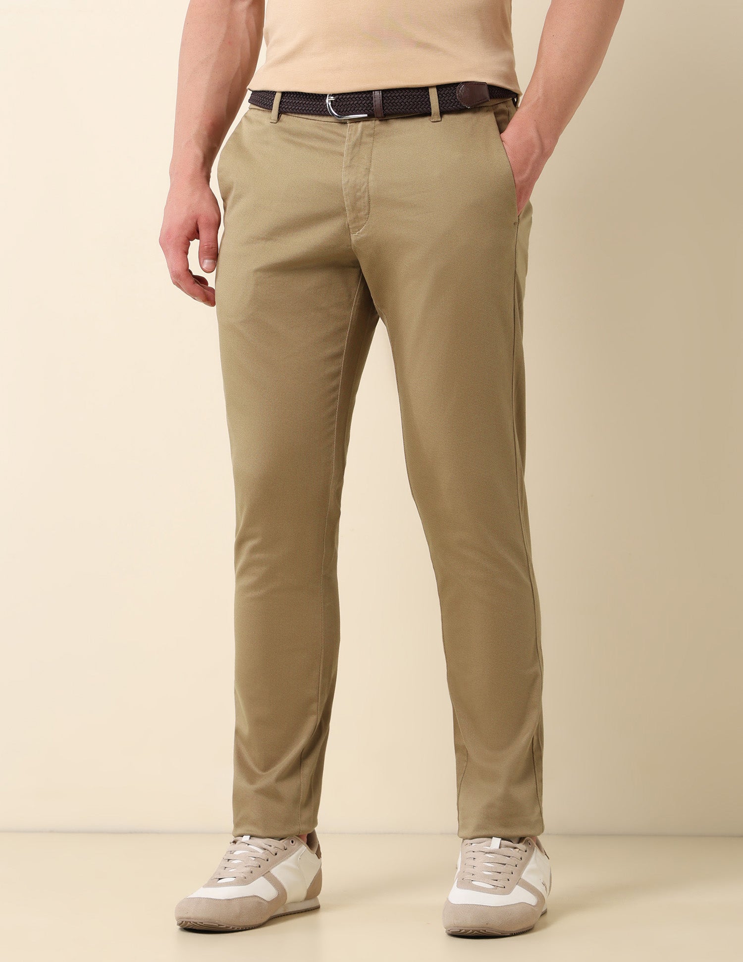Textured Slim Fit Trousers Dark Khaki - U.S. Polo Assn. India | Large