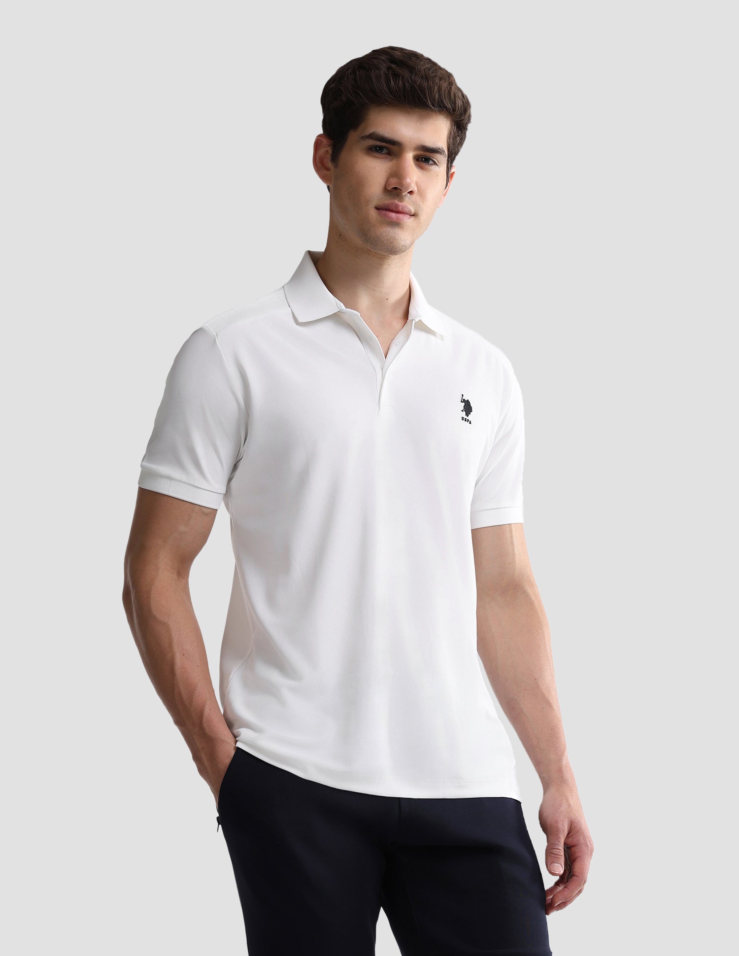 Solid Slim Fit Active Polo Shirt White - U.S. Polo Assn. India | Large