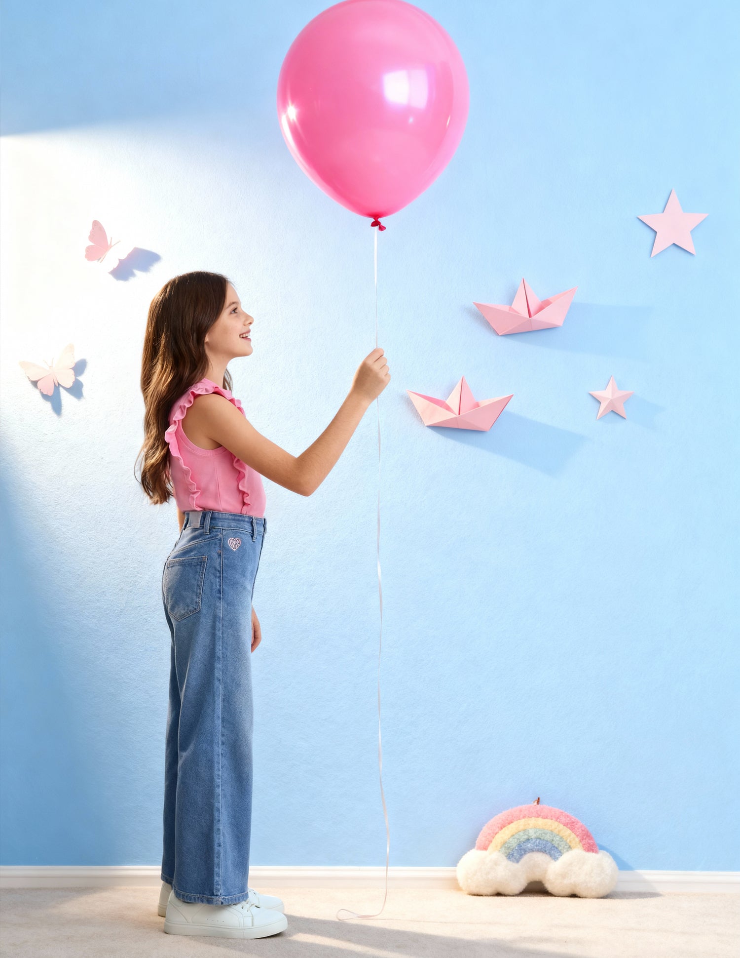 Girls Wide Leg Fit Blue Jeans