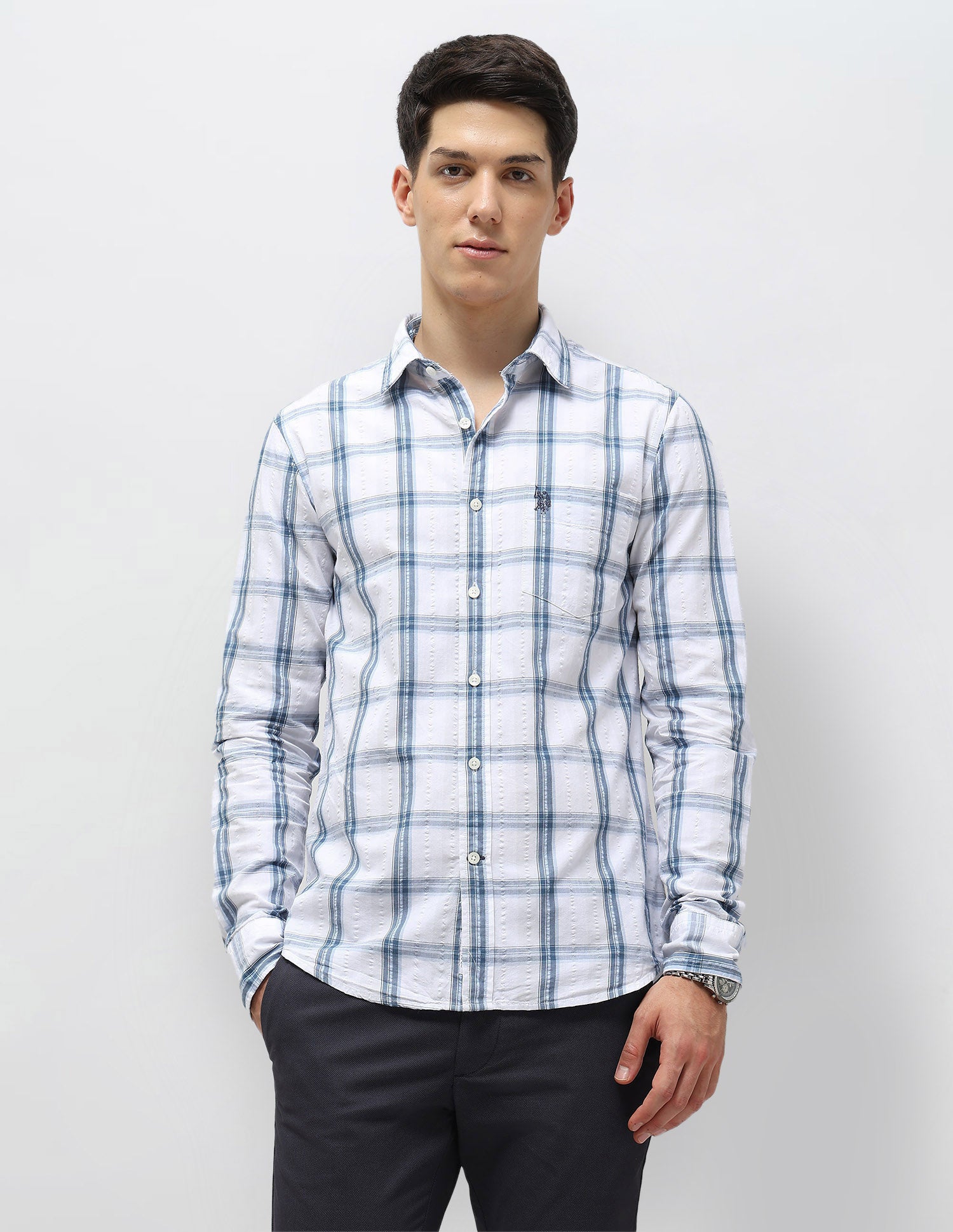 Grid Tattersall Checked Seersucker Shirt
