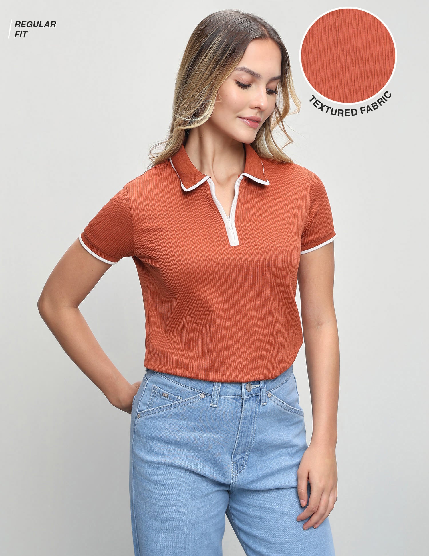 Textured Vertical Striped Regular Fit Polo Shirt Rust - U.S. Polo Assn. India | Large