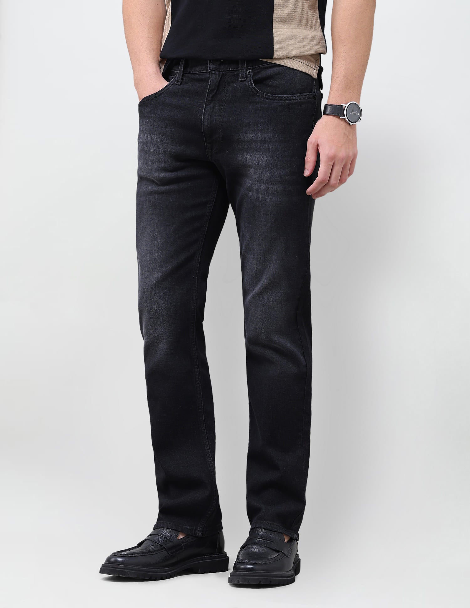 Solid Slim Straight Fit Jeans Black - U.S. Polo Assn. India | Large