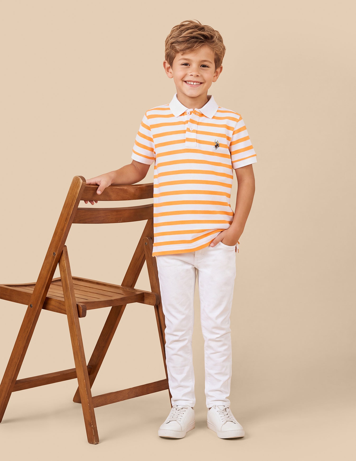Horizontal Striped Regular Fit Polo Shirt Light Orange - U.S. Polo Assn. India | Large