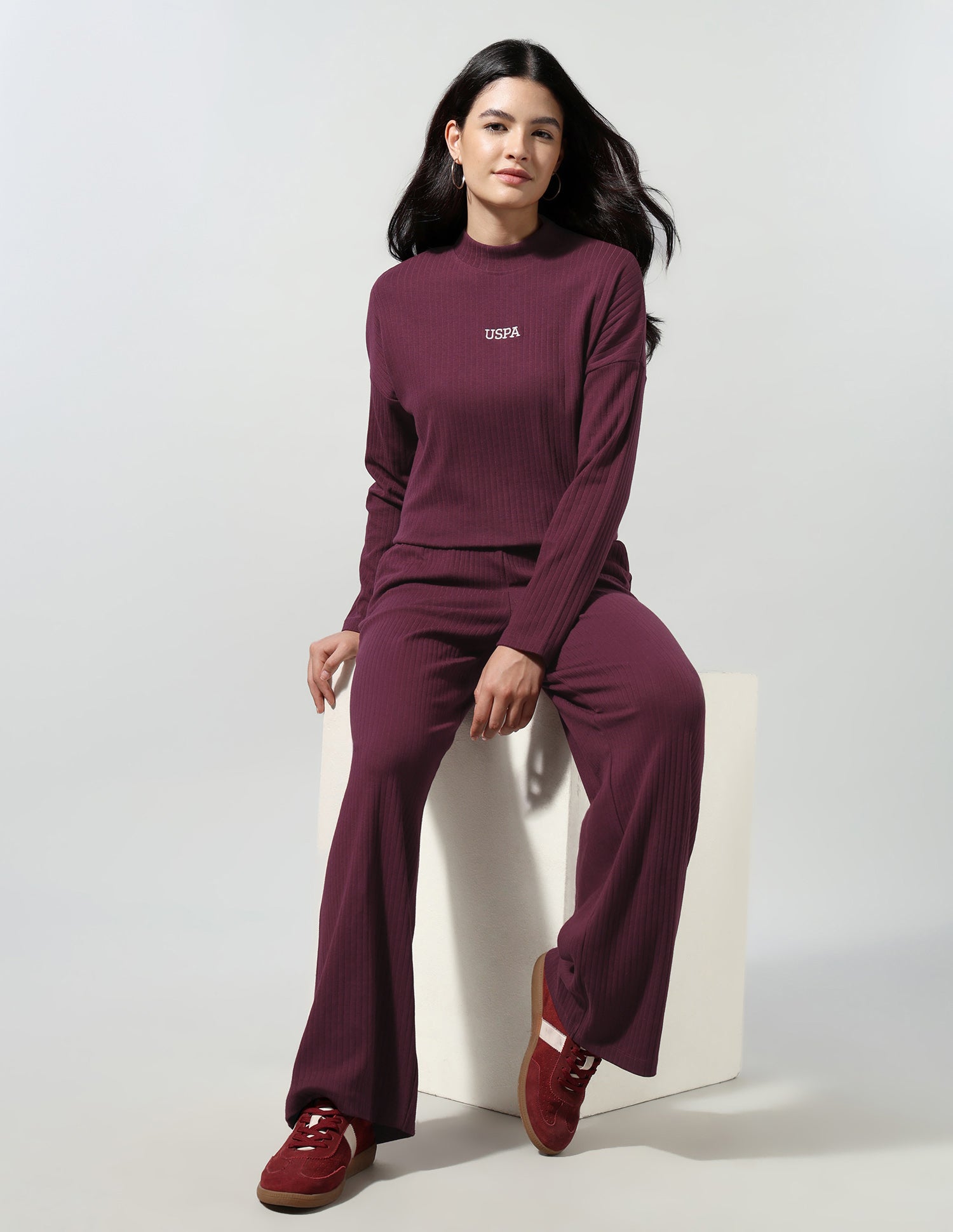 Self Design Vertical Striped Leisure Cord Set Wine - U.S. Polo Assn. India | Large
