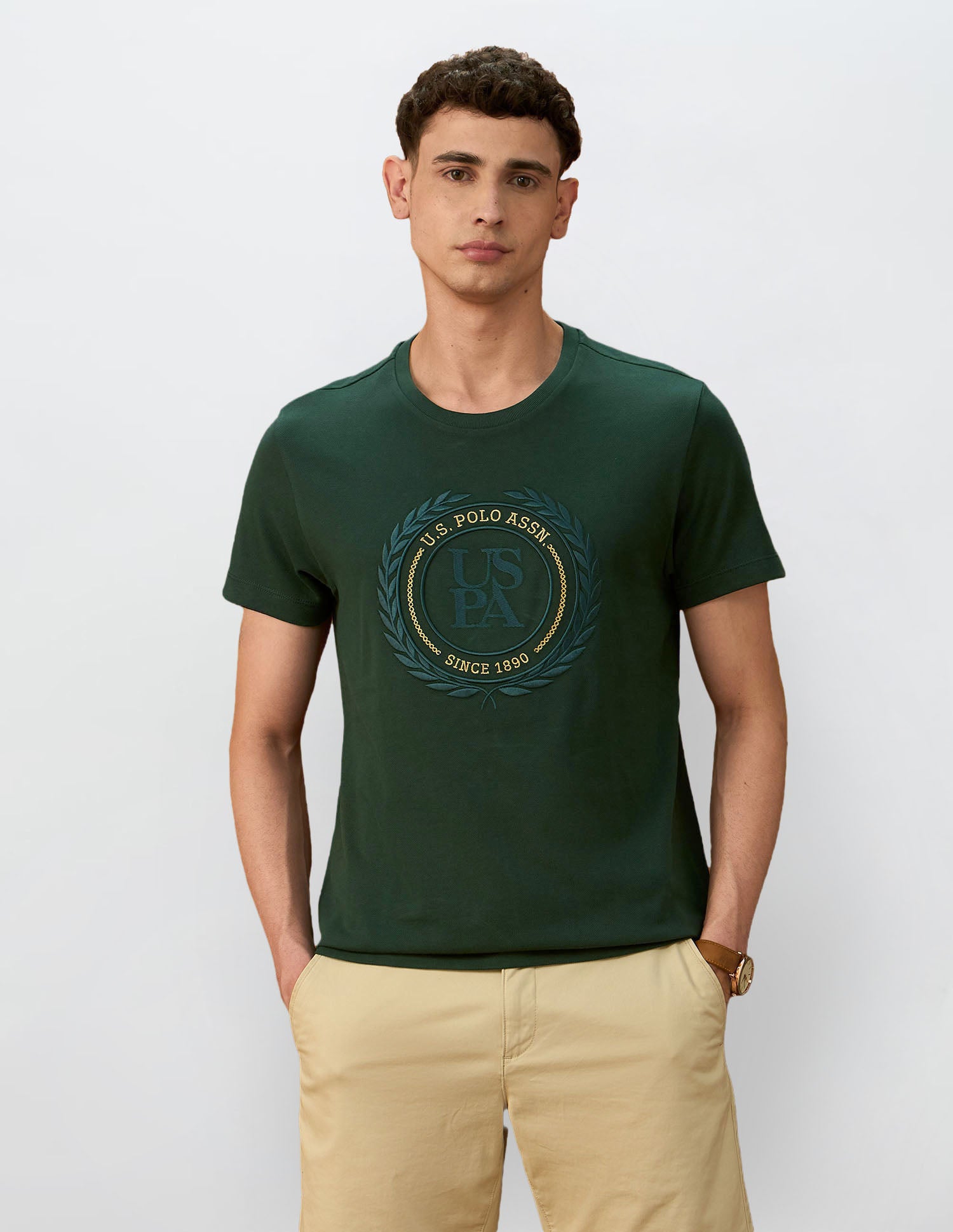 Brand Embroidered Varsity Theatre T-Shirt Dark Green - U.S. POLO ASSN. | Large