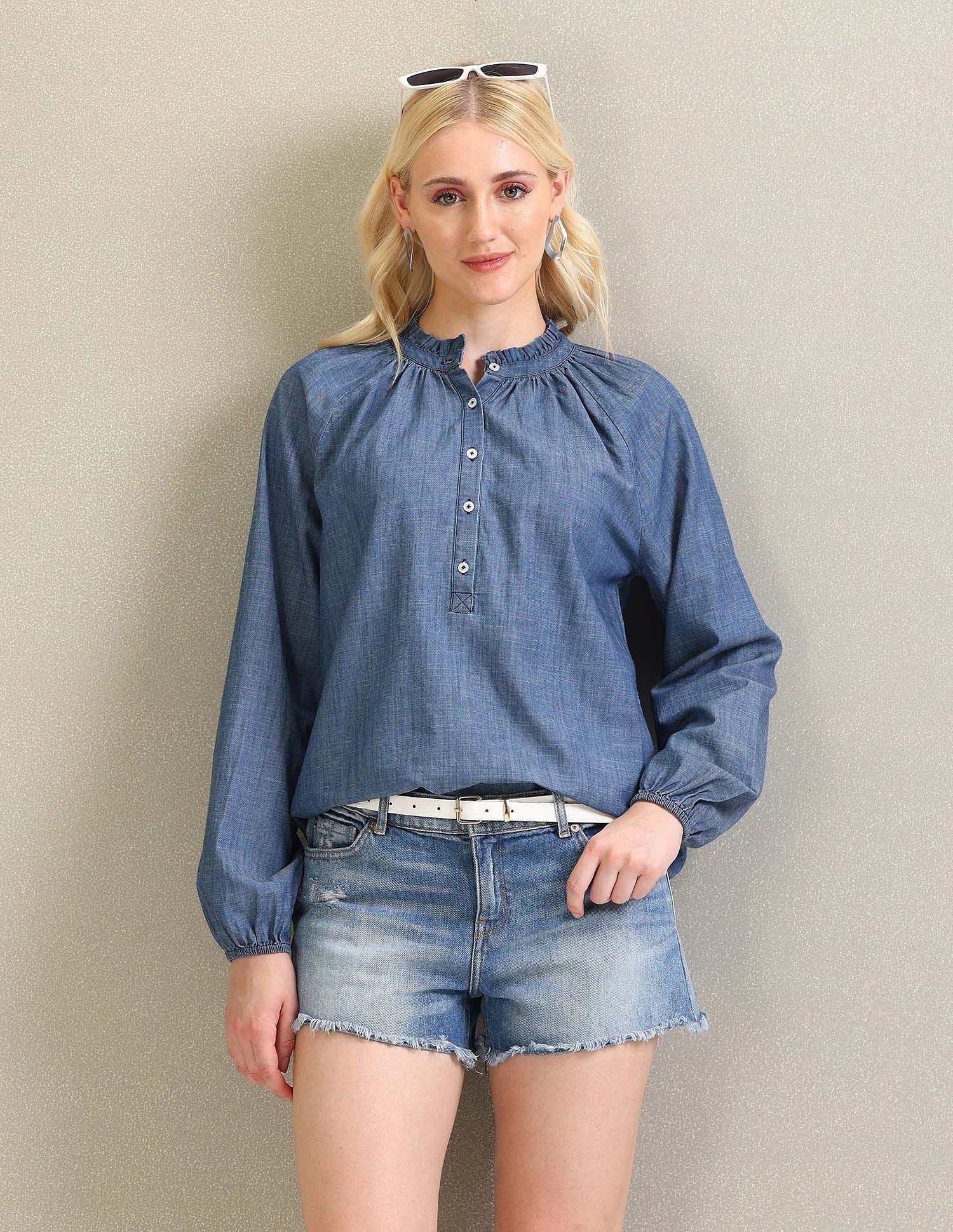 Raglan Sleeve Chambray Shirt Blue - U.S. Polo Assn. India | Large