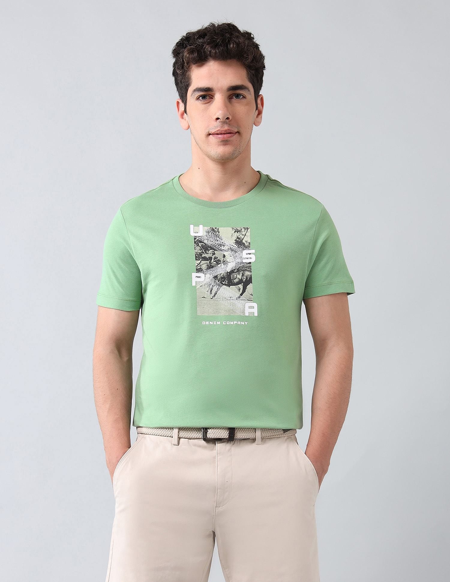 Muscle Fit Brand Printed T-Shirt Green - U.S. Polo Assn. India | Large