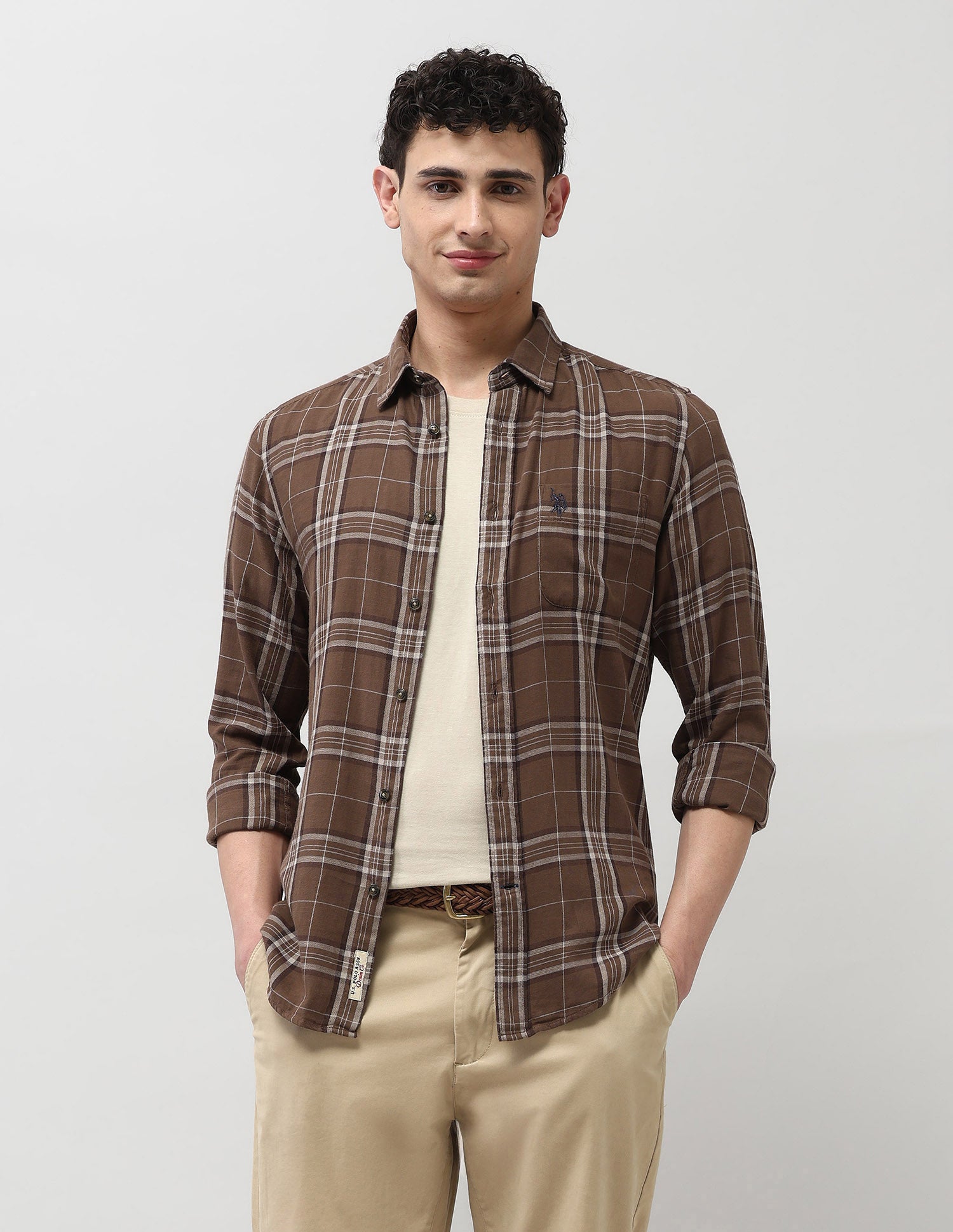 Plaid Checked Pure Cotton Shirt Dark Brown - U.S. Polo Assn. India | Large
