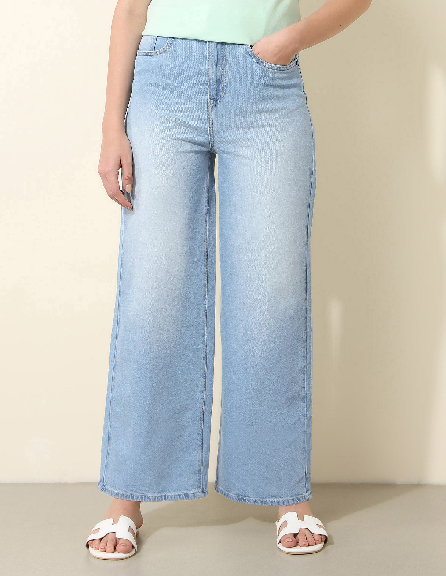 High Rise Wide Leg Comfort Stretch Jeans Light Blue - U.S. Polo Assn. India | Large
