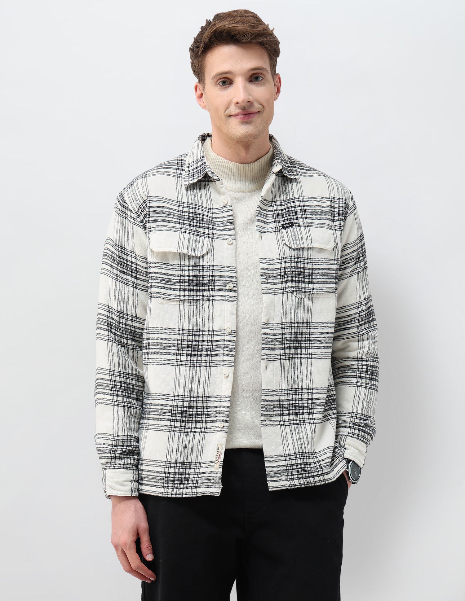Tartan Checked Slim Fit Shirt Off White - U.S. Polo Assn. India | Large