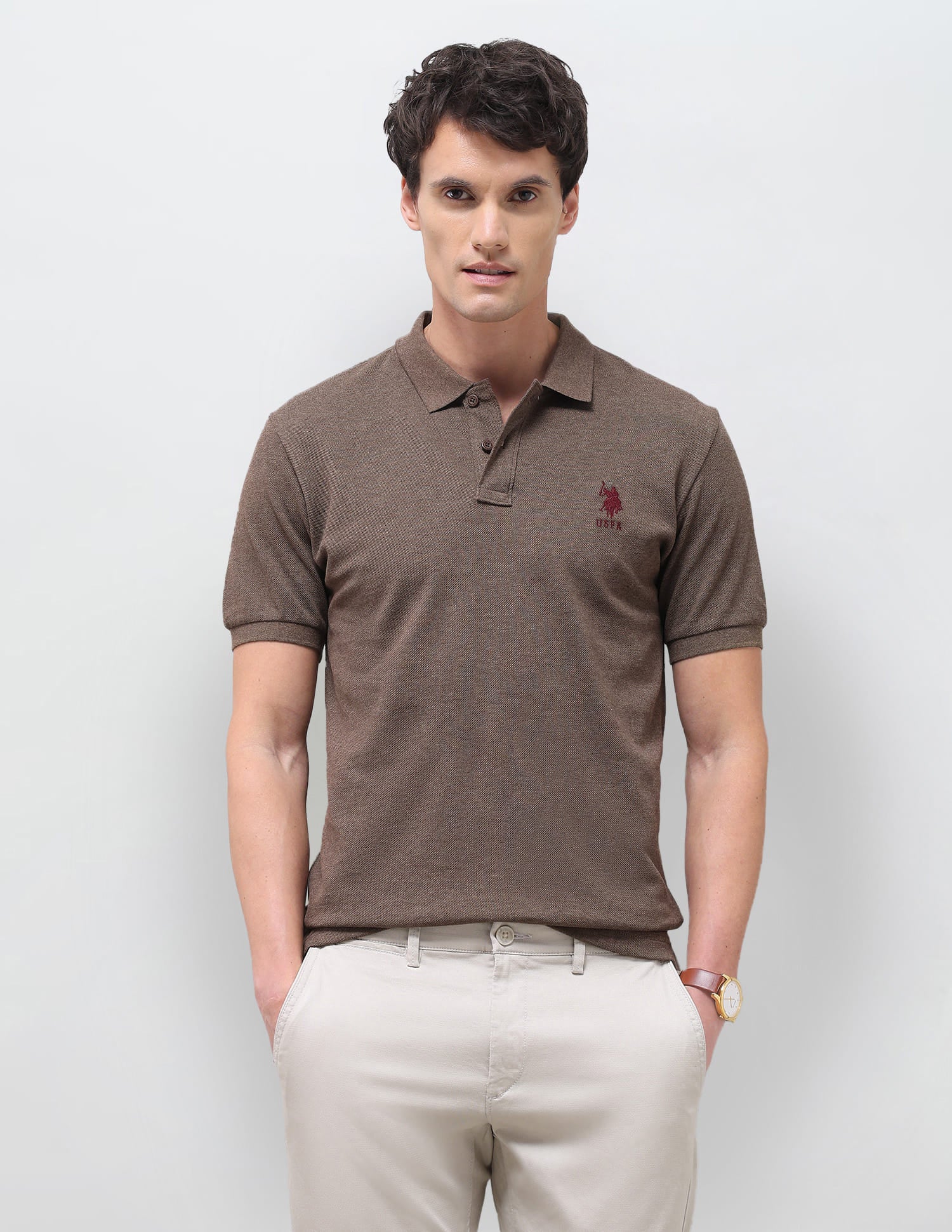 Solid Slim Fit Polo Shirt Brown - U.S. Polo Assn. India | Large