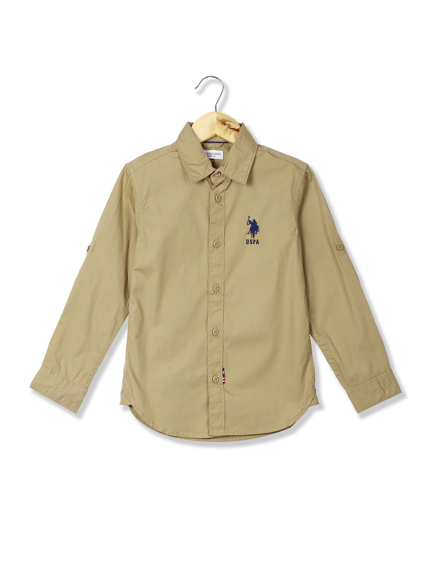 Boys Button-Down Collar Solid Shirt Khaki - U.S. Polo Assn. India | Large