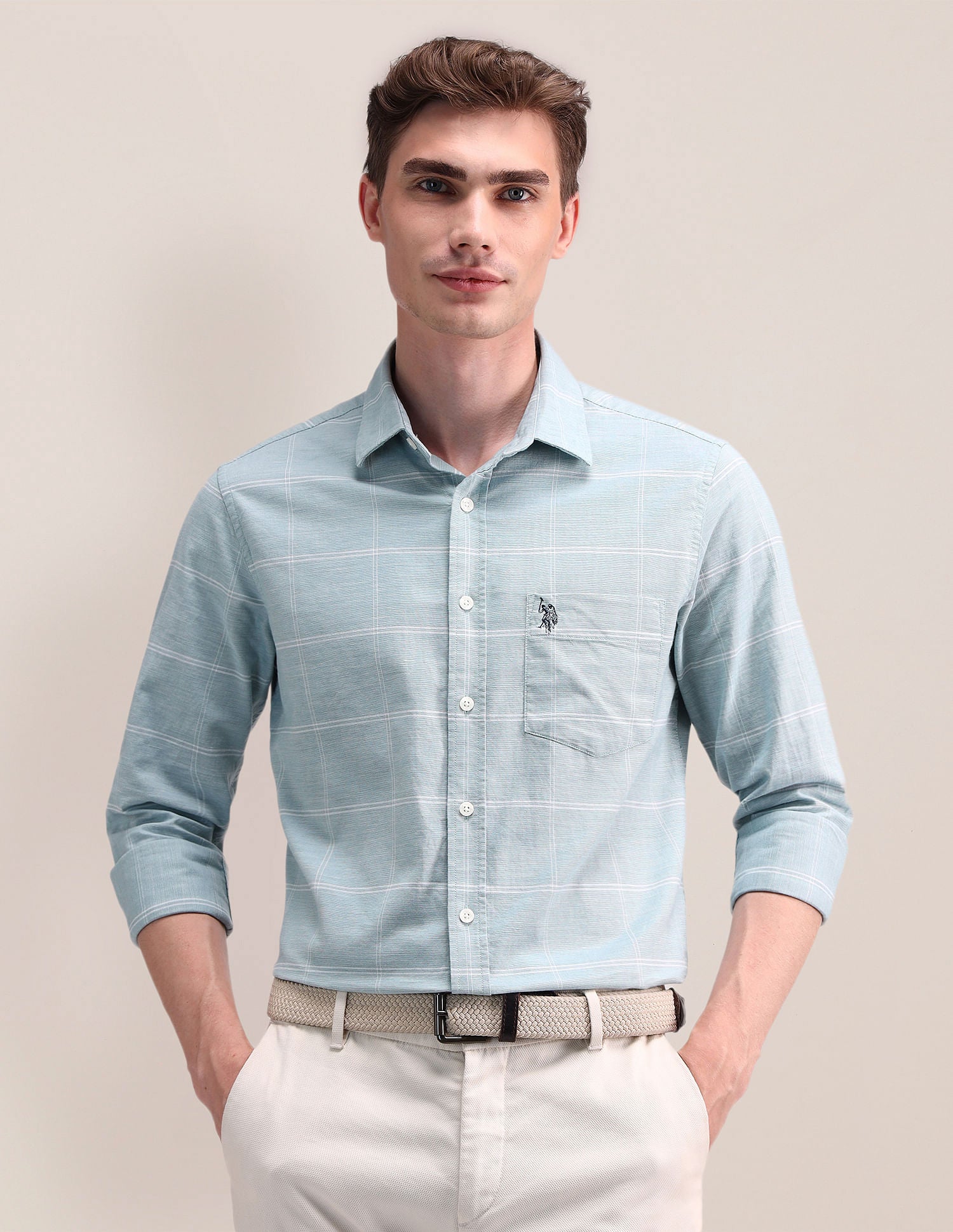 Tailored Fit Checked Shirt Blue - U.S. Polo Assn. India | Large