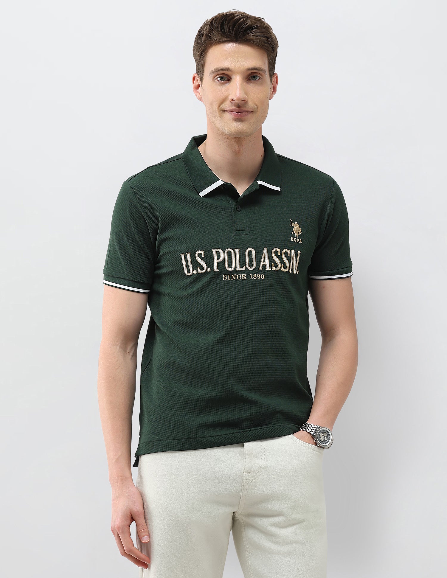 Brand Embroidered Slim Fit Polo Shirt