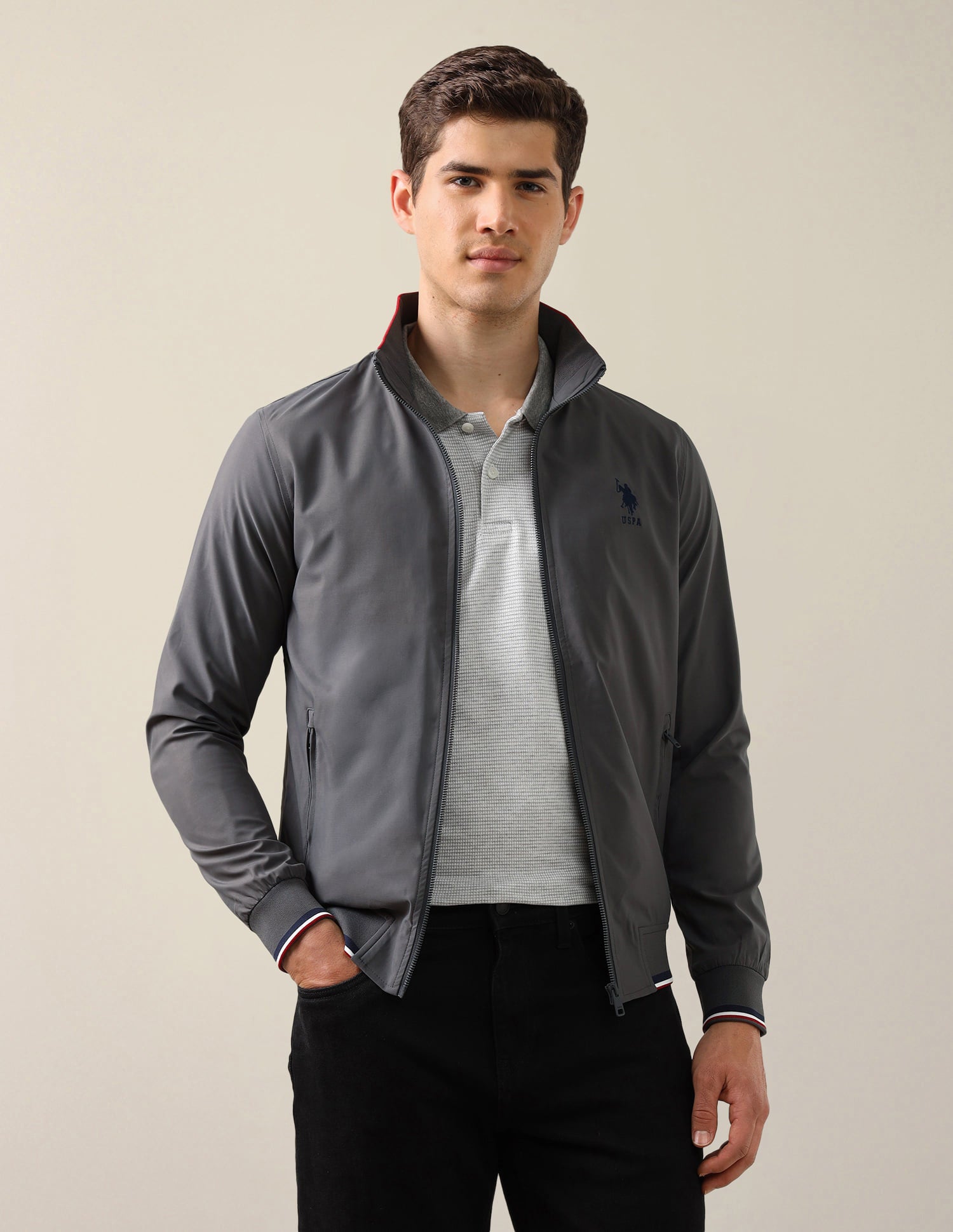 Solid Regular Fit Jacket Grey - U.S. Polo Assn. India | Large
