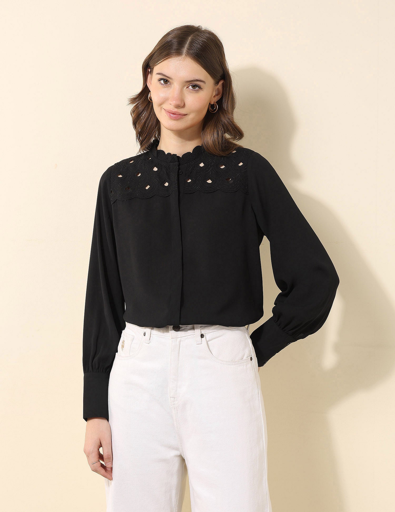 Embroidered Yoke Top