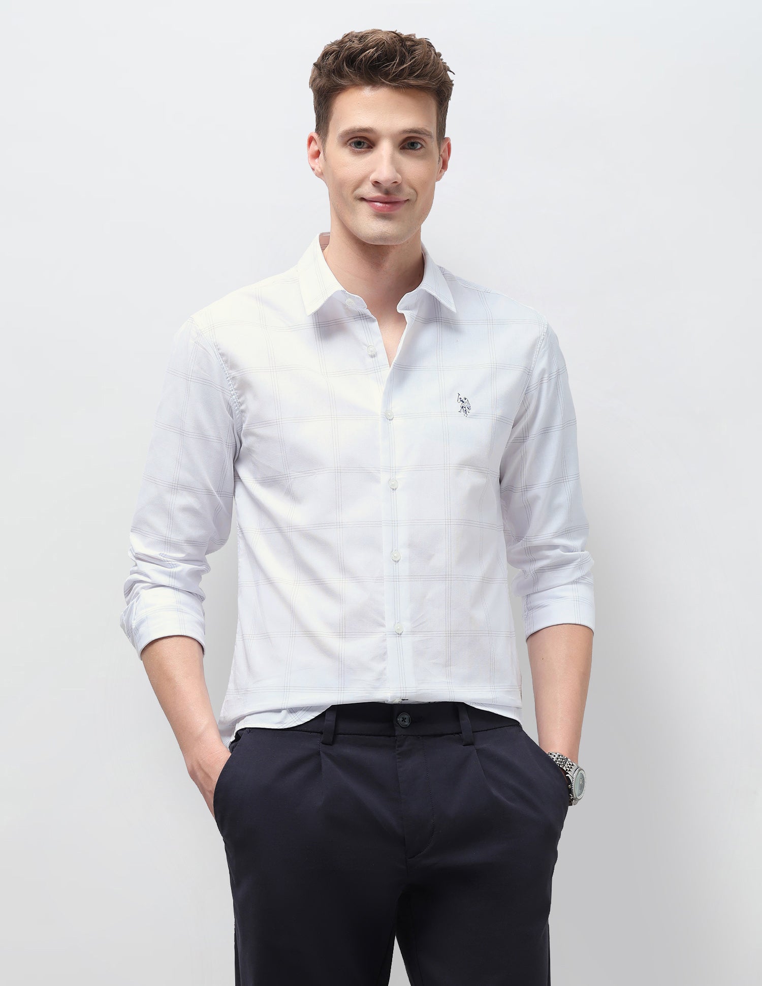 Windowpane Checked Regular Fit Shirt Blue - U.S. Polo Assn. India | Large
