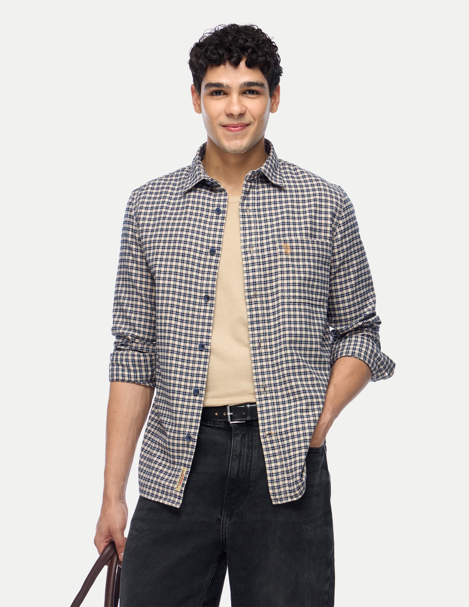 Plaid Checked Twill Shirt Beige - U.S. Polo Assn. India | Large
