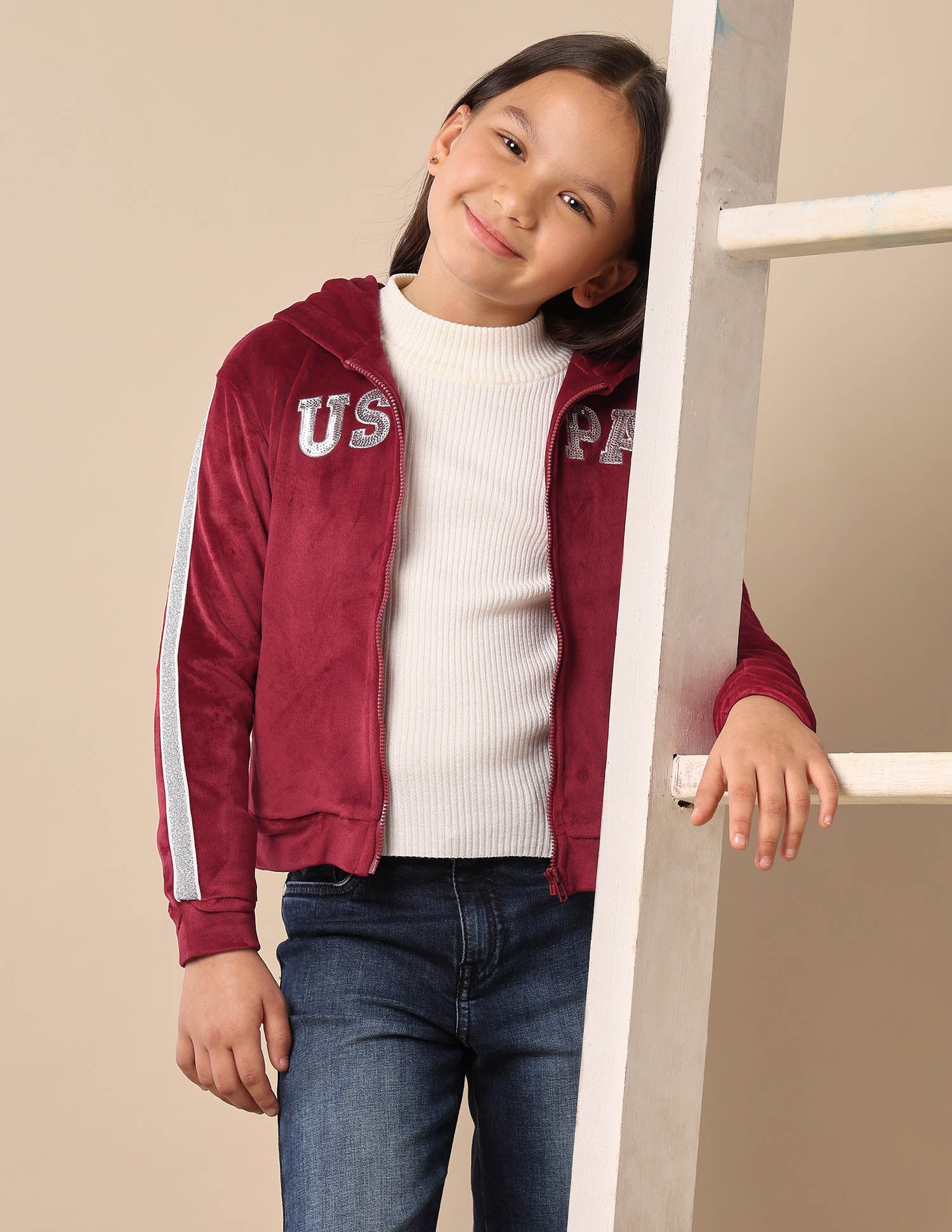 Girls Lurex Tape Velour Sweatshirt