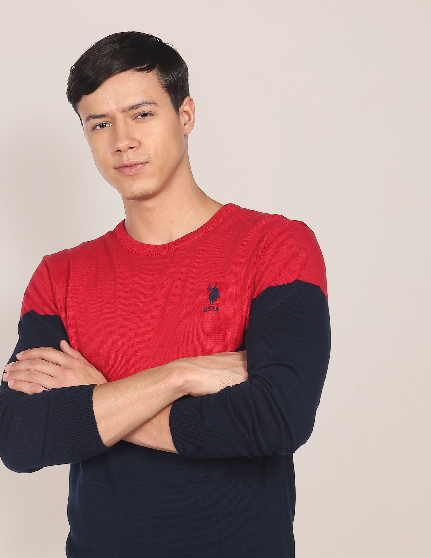 Crew Neck Colour Block Sweater Red - U.S. POLO ASSN. | Large