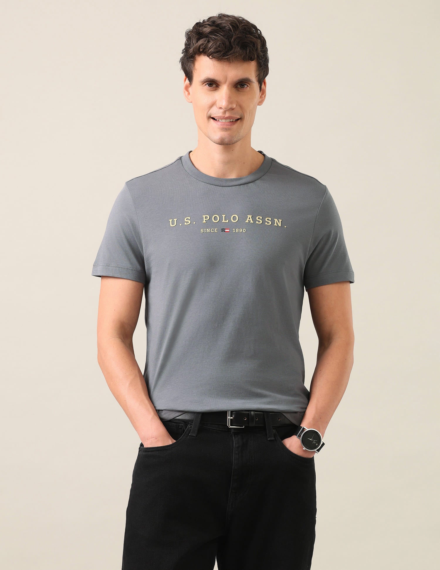 Brand Embossed Regular Fit T-Shirt Dark Grey - U.S. Polo Assn. India | Large