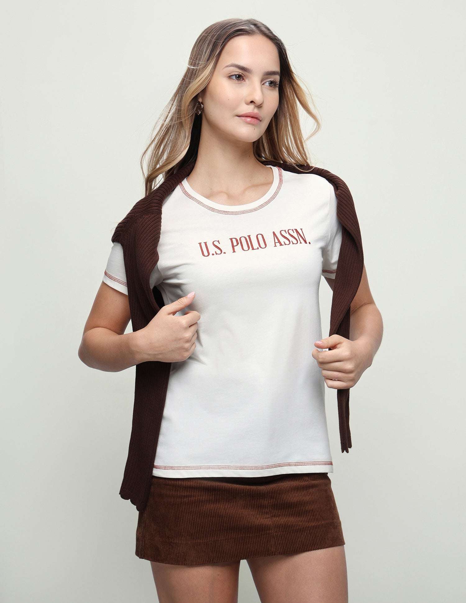 Brand Embroidered Regular Fit T-Shirt Off White - U.S. Polo Assn. India | Large