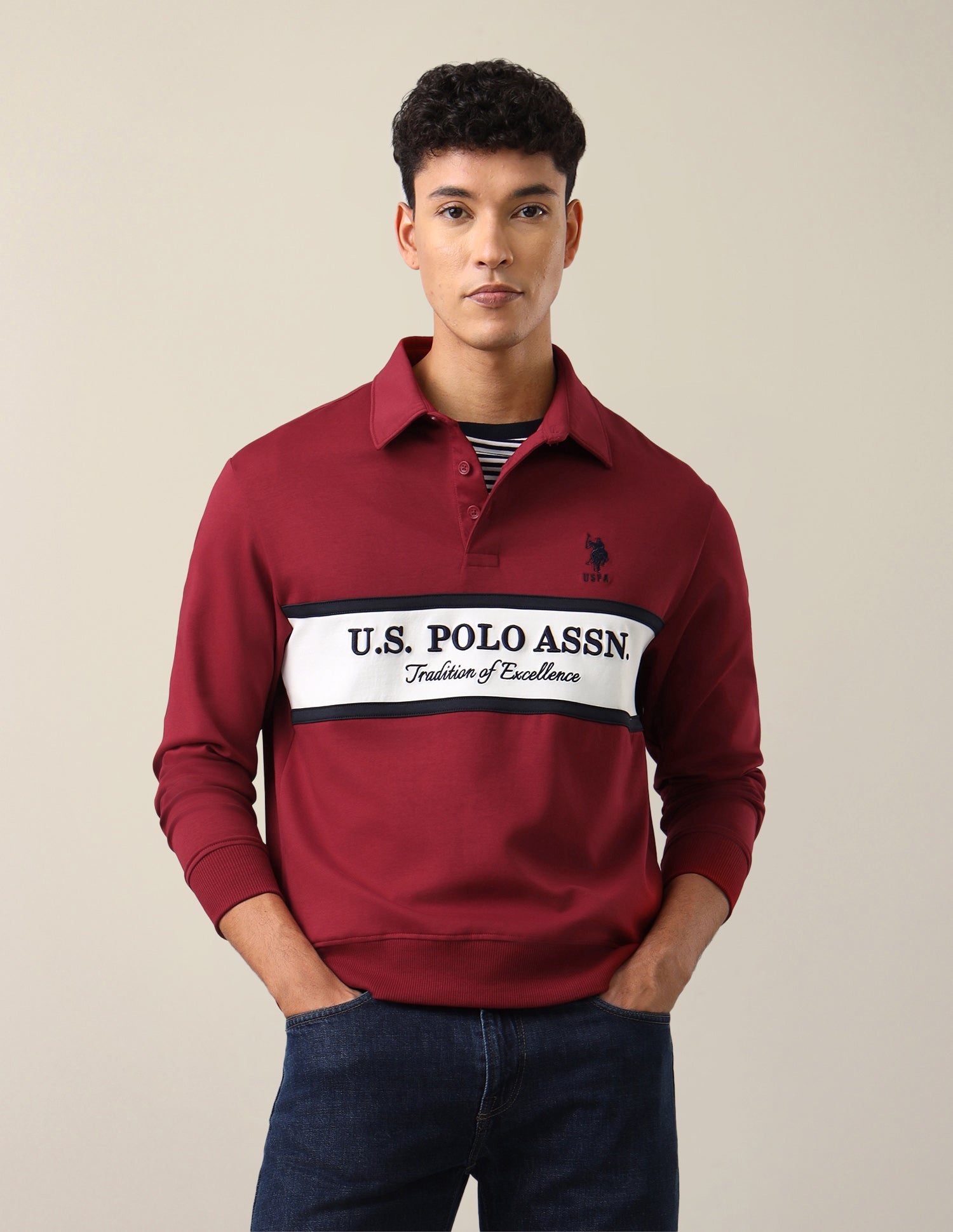 Brand Embroidered Slim Fit Sweatshirt Red - U.S. Polo Assn. India | Large