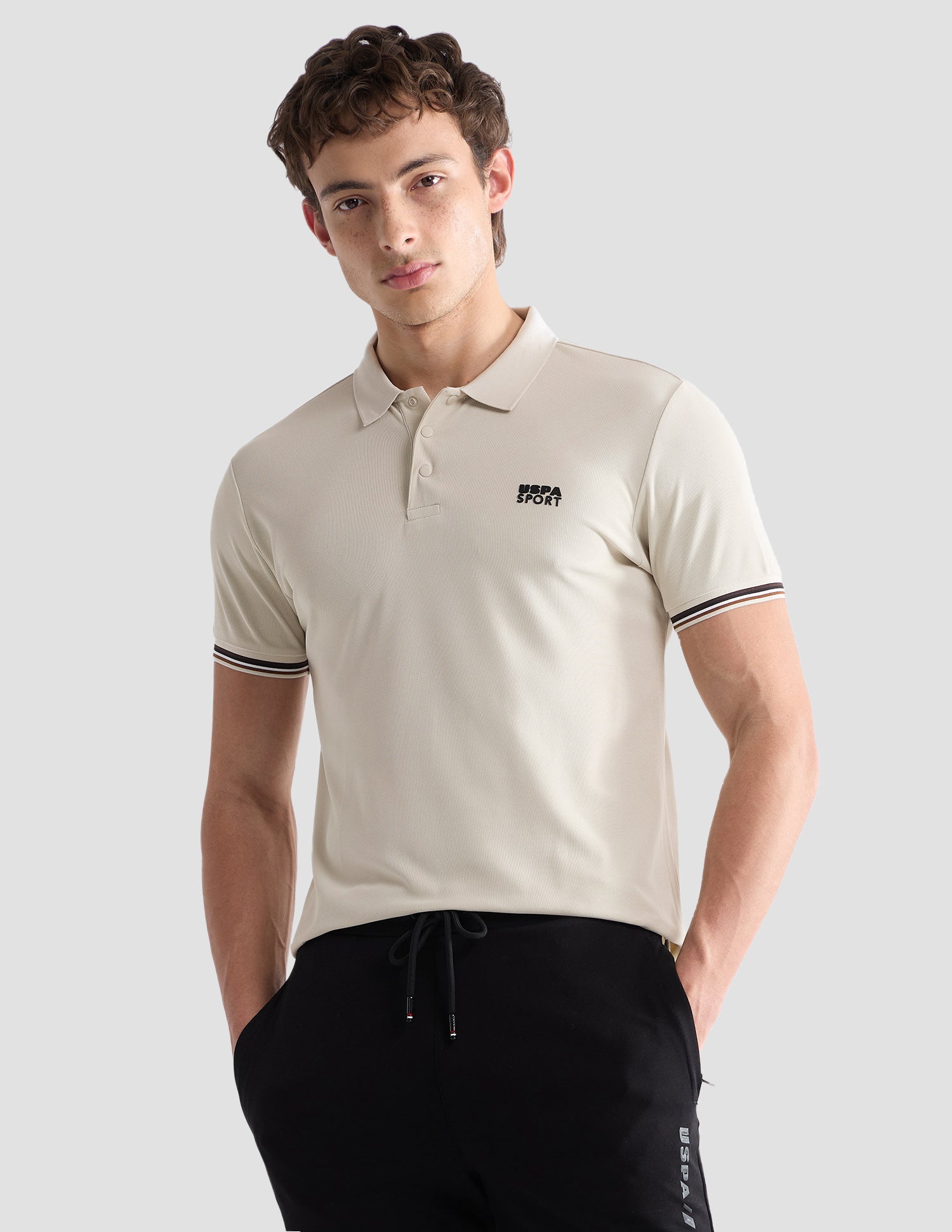 Solid Slim Fit Active Polo Shirt Beige - U.S. Polo Assn. India | Large