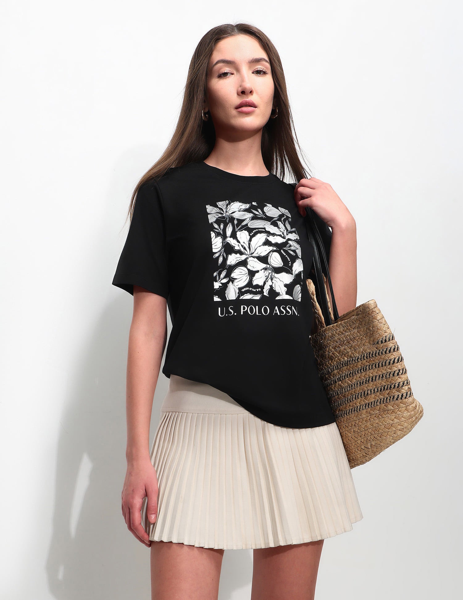 Boxy Fit Floral Printed T-Shirt Black - U.S. Polo Assn. India | Large