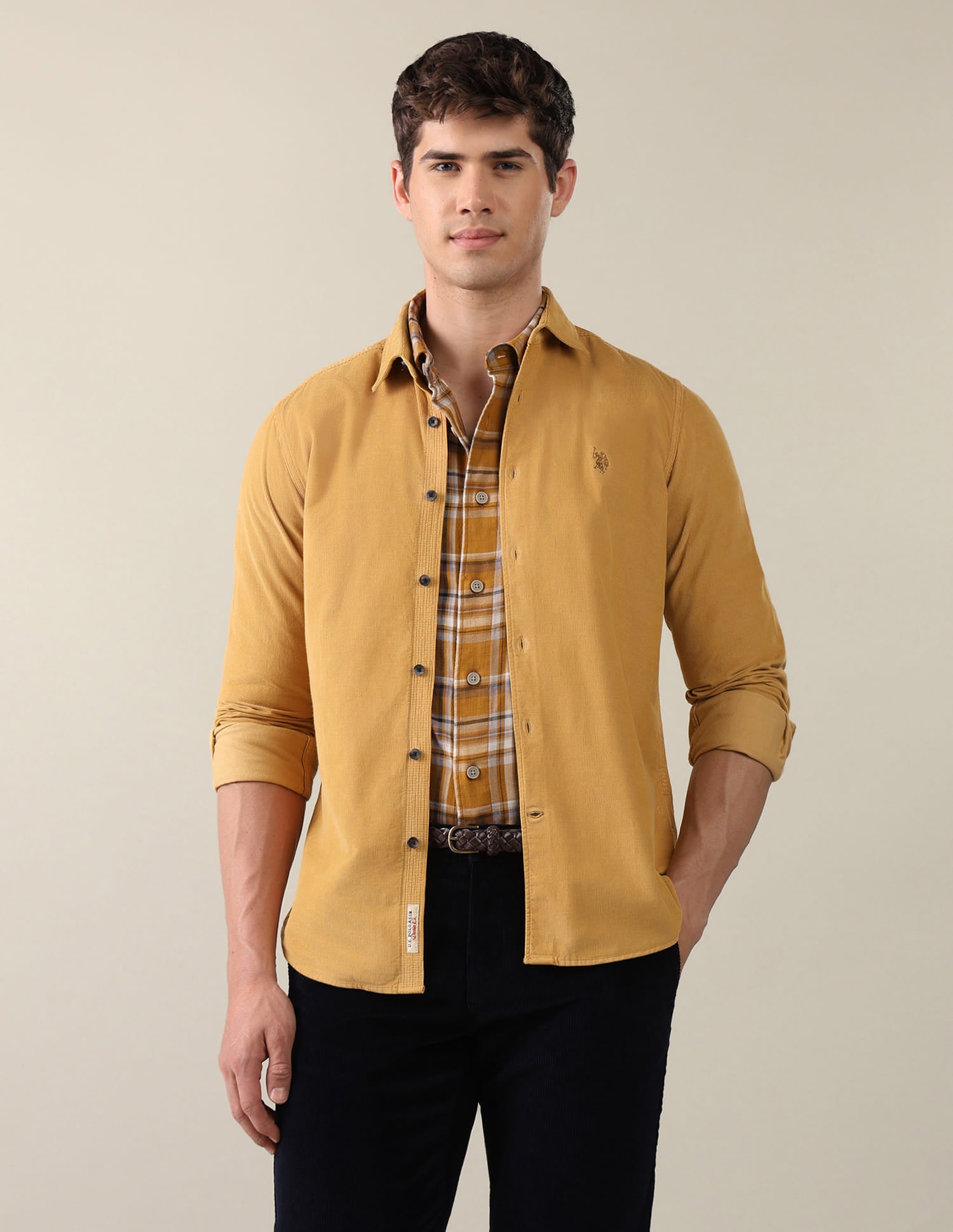 Corduroy Regular Fit Shirt Yellow - U.S. Polo Assn. India | Large