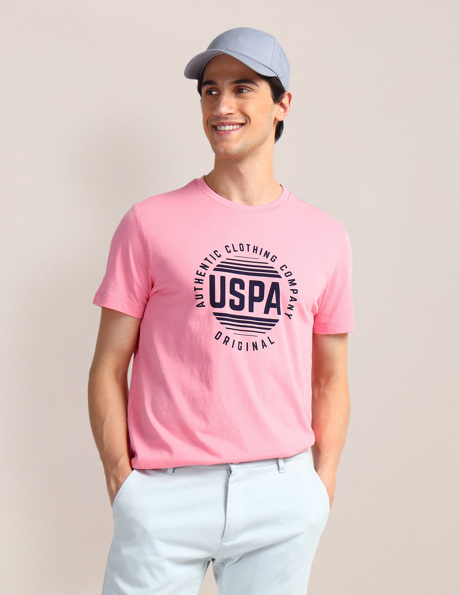 Brand Print Slim Fit T-Shirt Pink - U.S. Polo Assn. India | Large