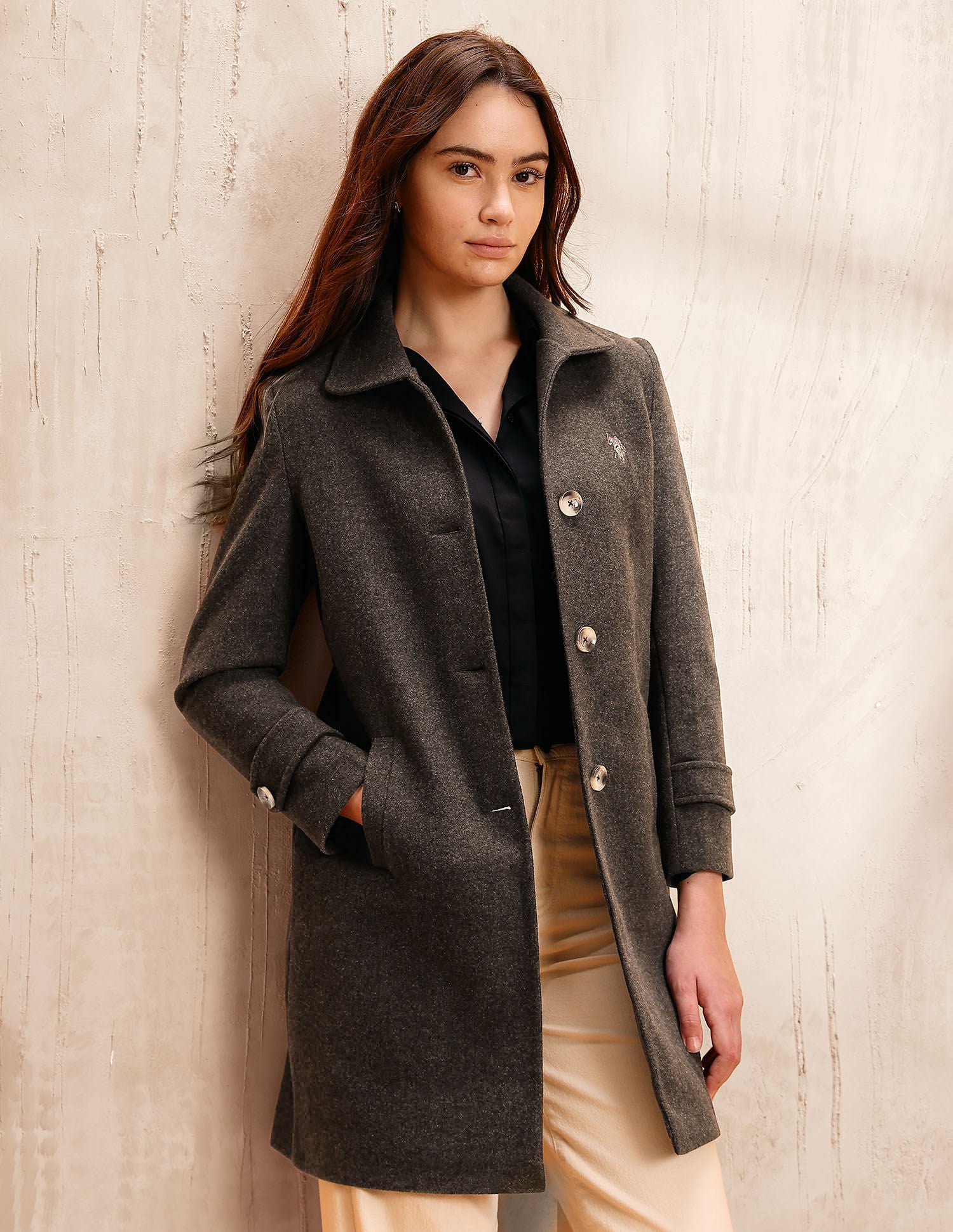 Solid Regular Fit Trench Coat