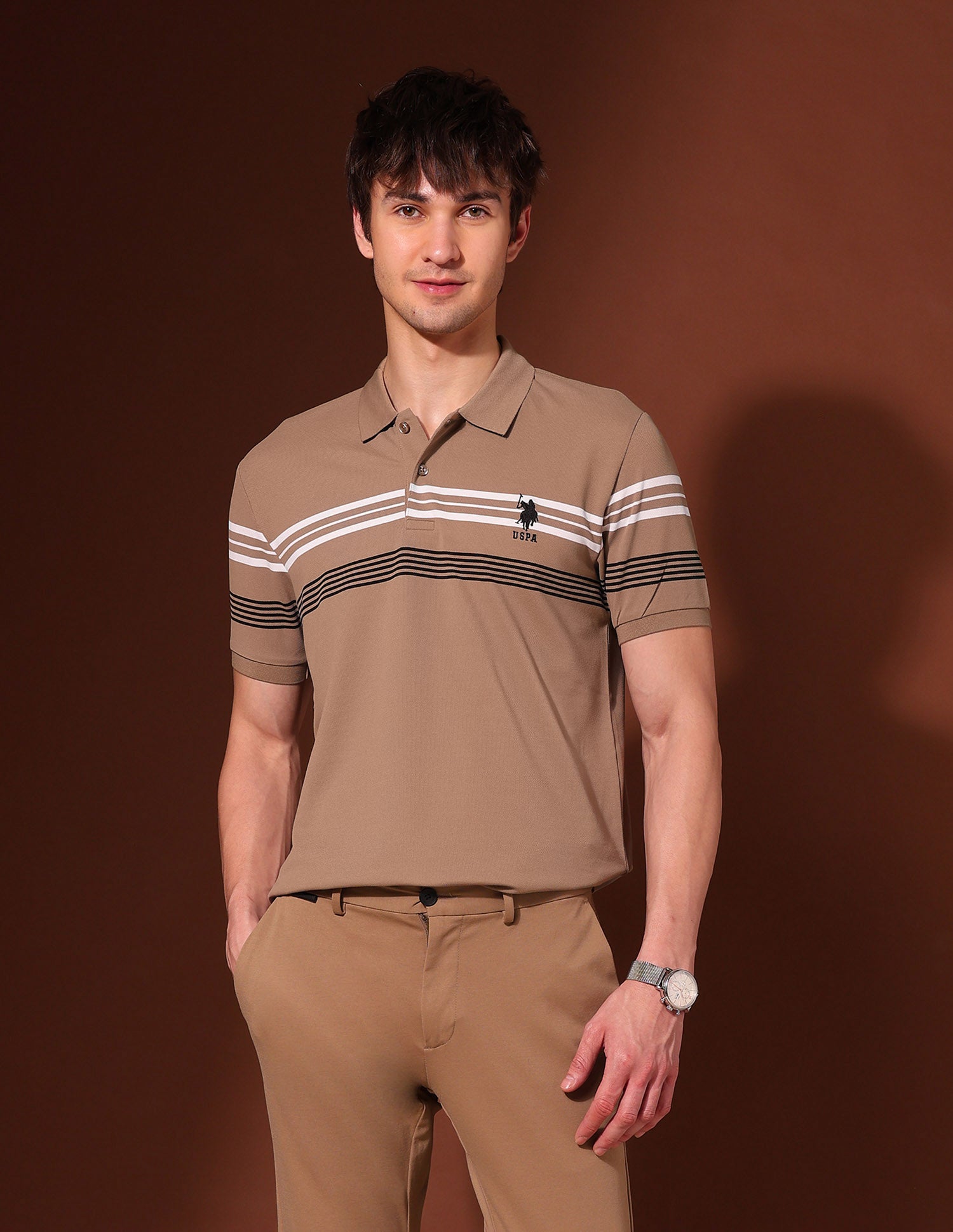 Horizontal Striped Working Holiday Polo Shirt Beige - U.S. Polo Assn. India | Large