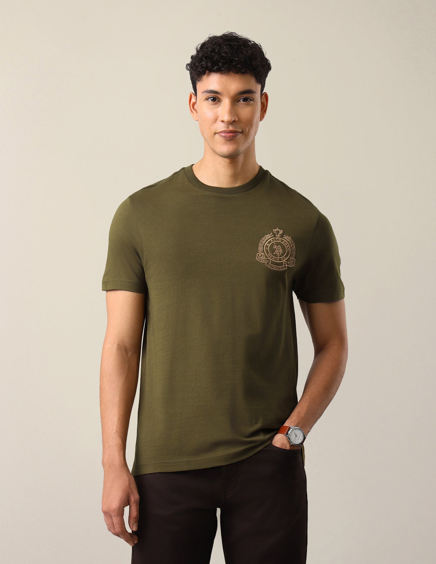 Solid Regular Fit T-Shirt Olive - U.S. Polo Assn. India | Large
