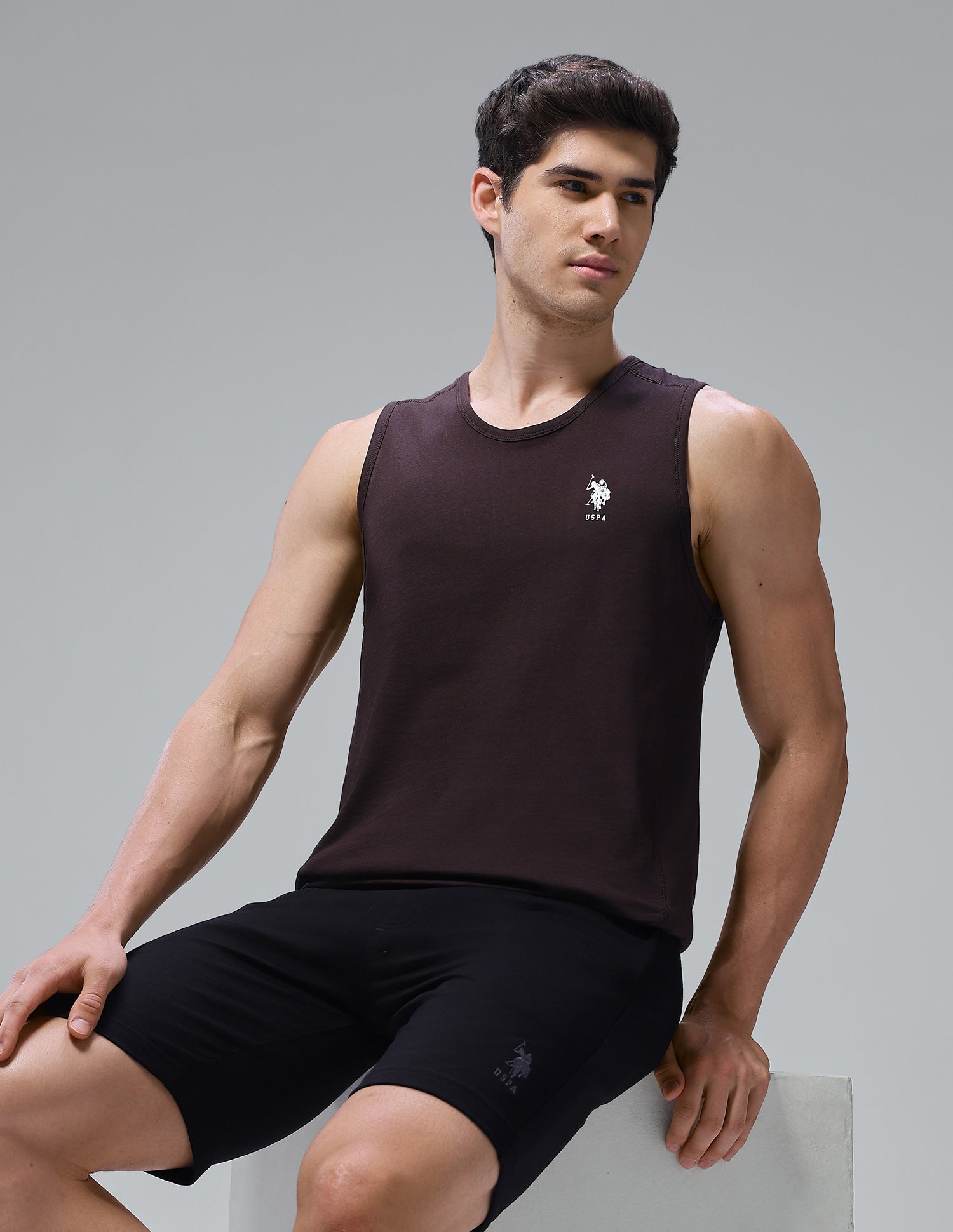 Antimicrobial Pure Cotton OEV11 Gym Vest - Pack Of 1 Chocolate Plum - U.S. Polo Assn. India | Large