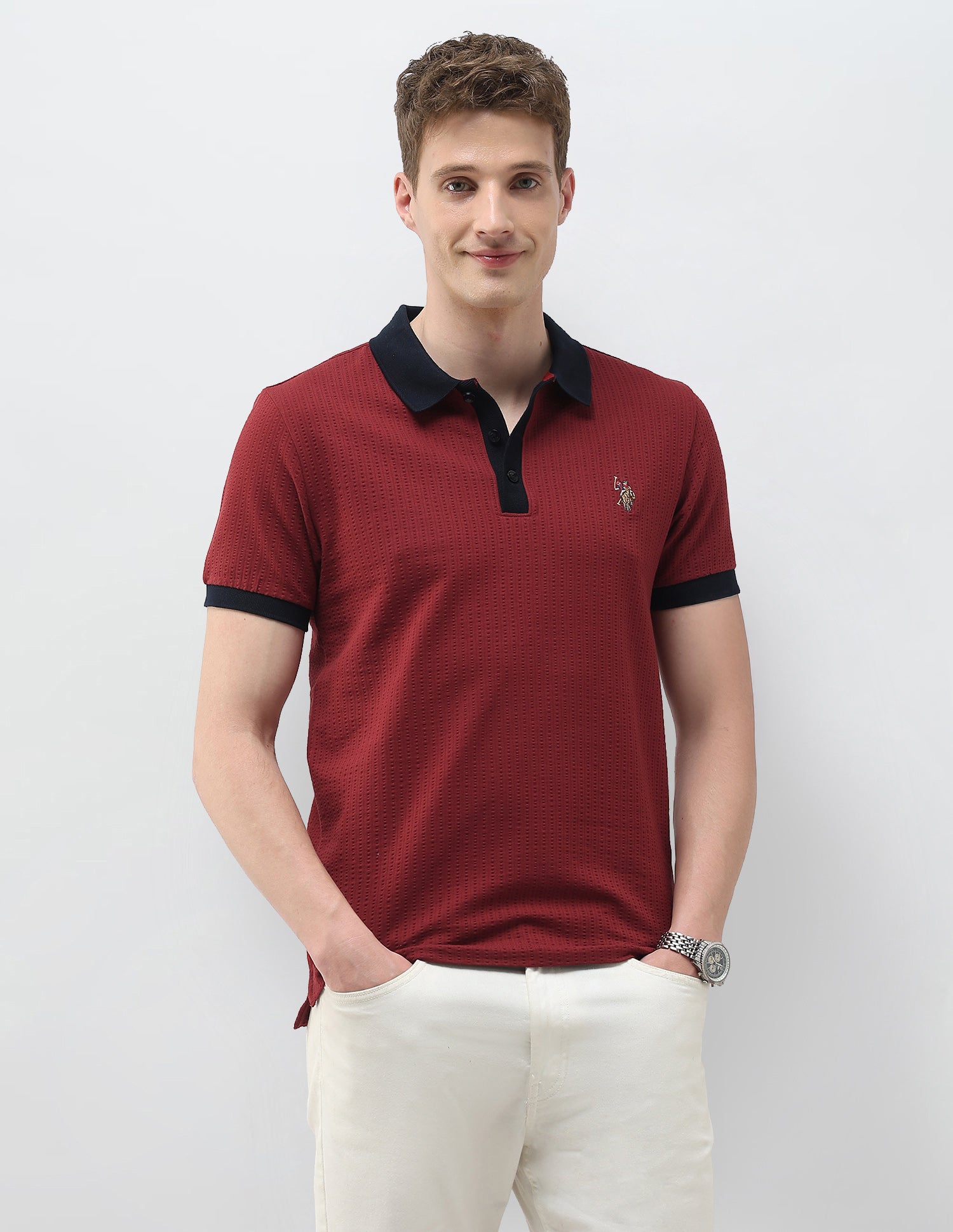 Textured Slim Fit Polo Shirt