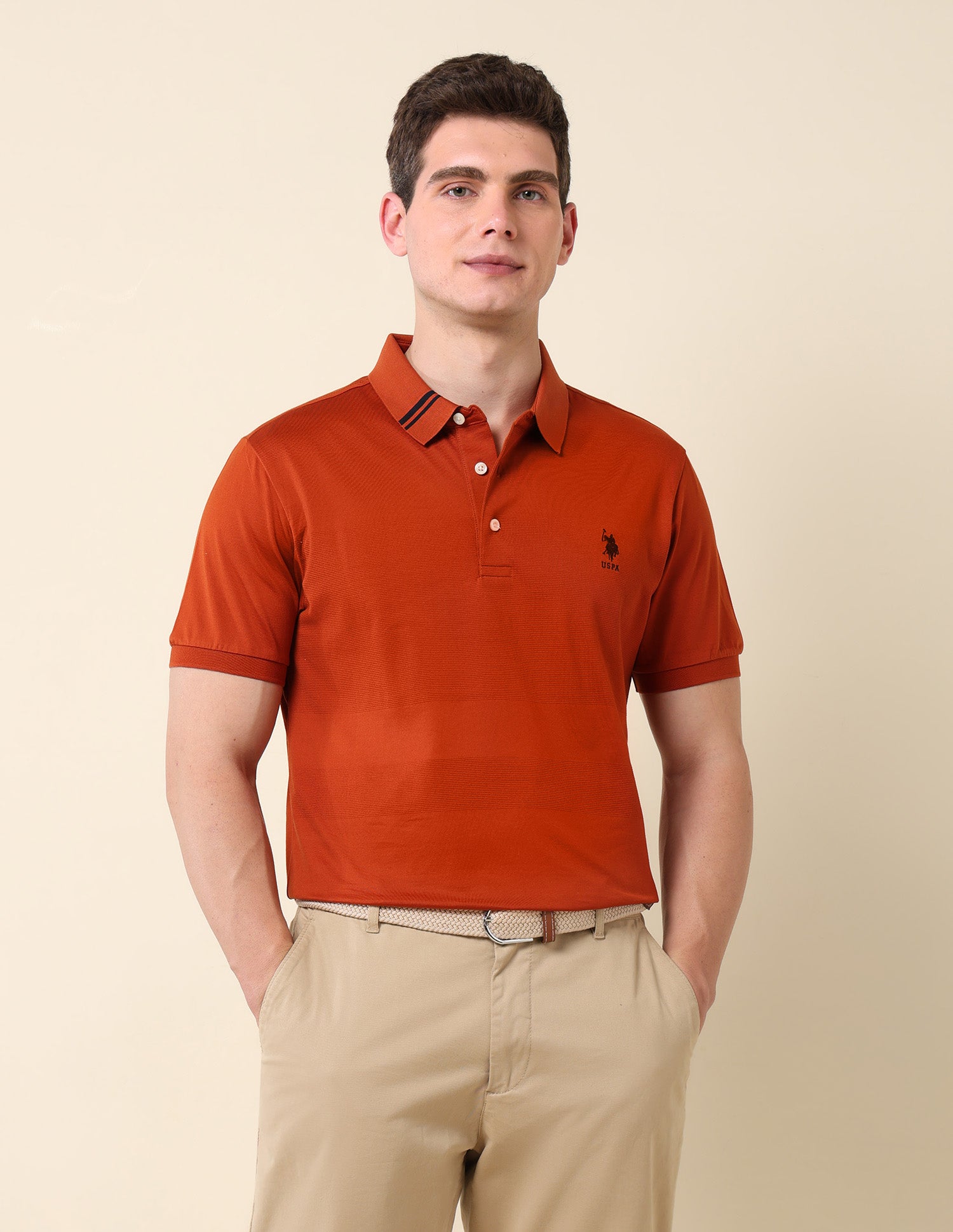 Textured Classic Polo Shirt Rust - U.S. Polo Assn. India | Large