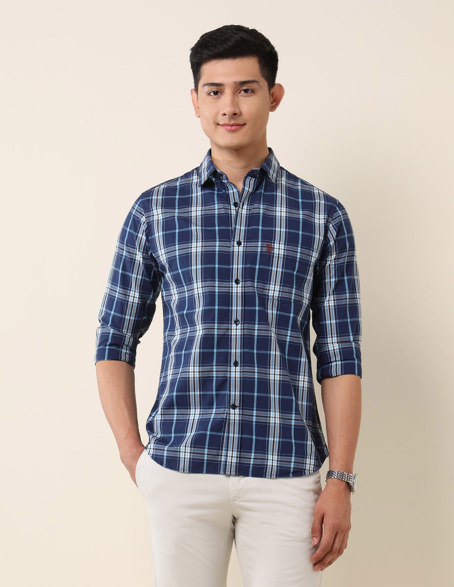 Plaid Checked Pure Cotton Shirt Navy - U.S. Polo Assn. India | Large