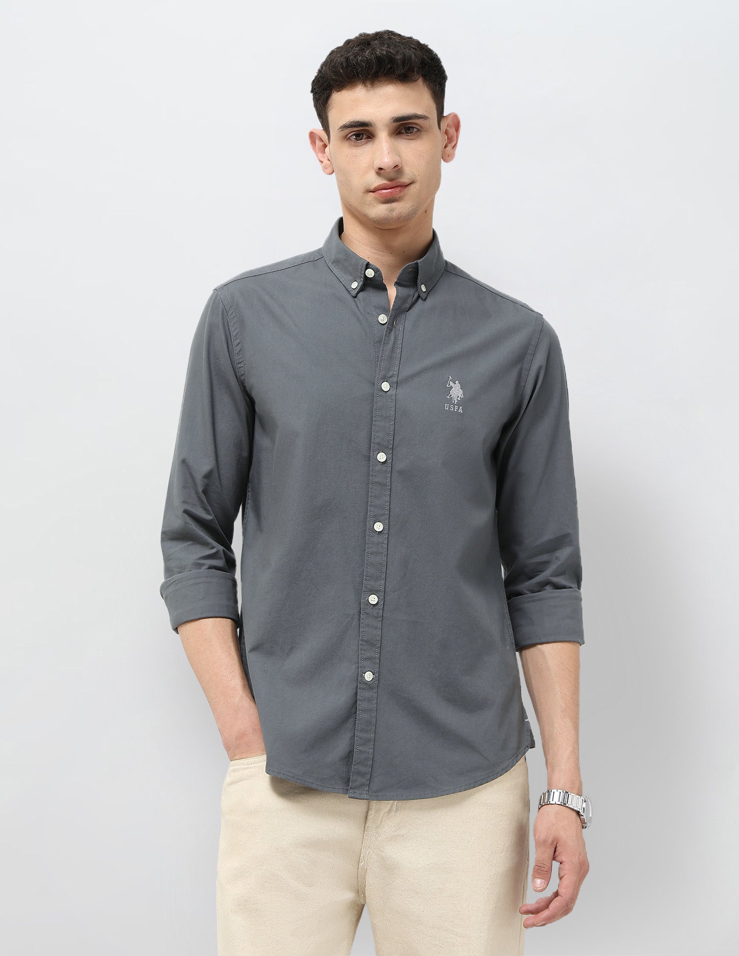Regular Fit Button Down Shirt Dark Grey - U.S. Polo Assn. India | Large