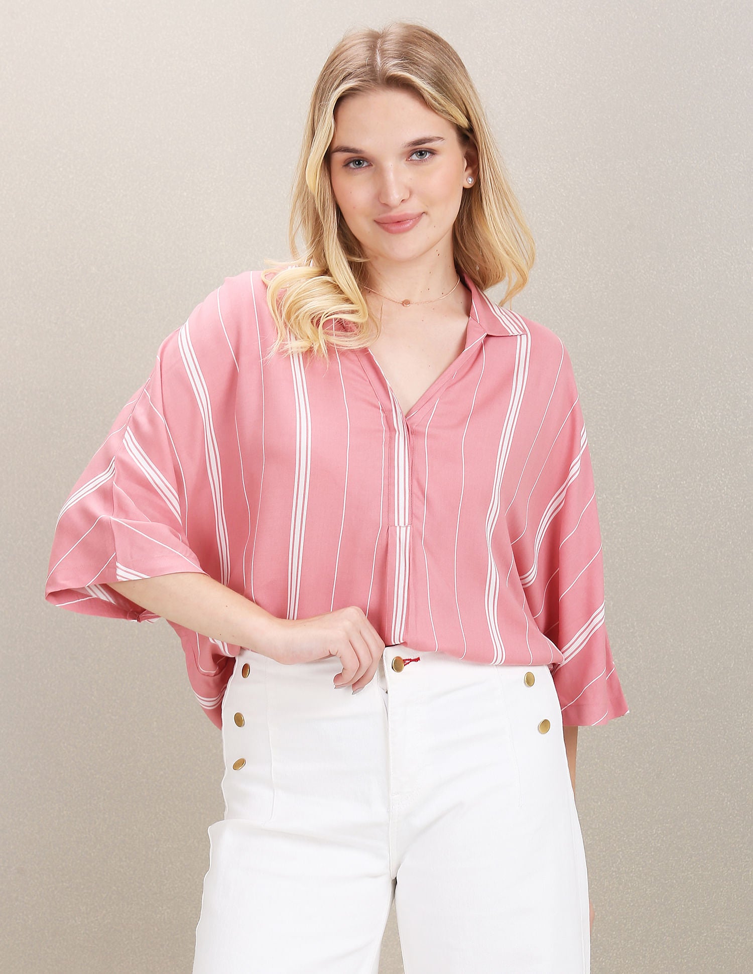 Extended Sleeve Vertical Stripe Top