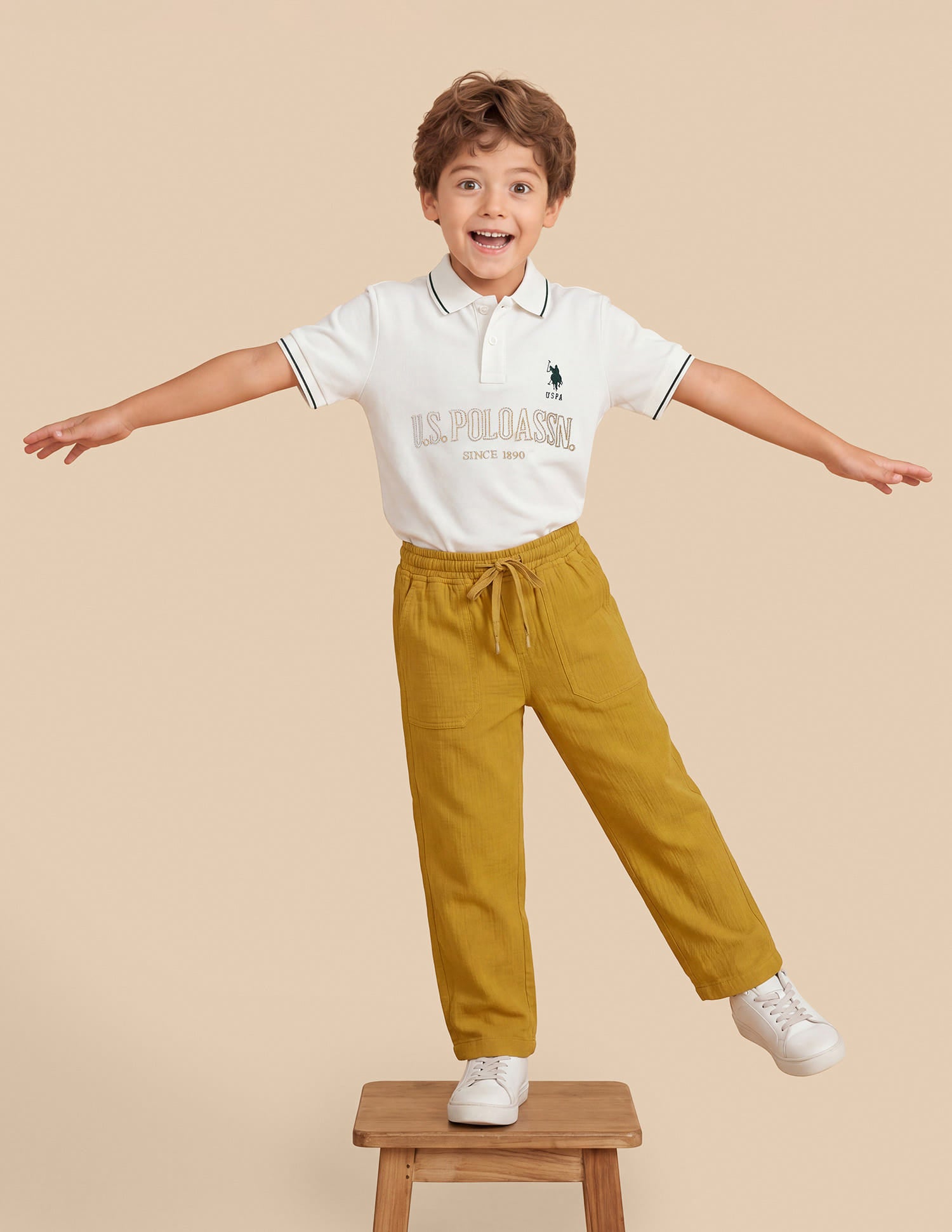 Solid Relaxed Fit Trousers Mustard - U.S. Polo Assn. India | Large