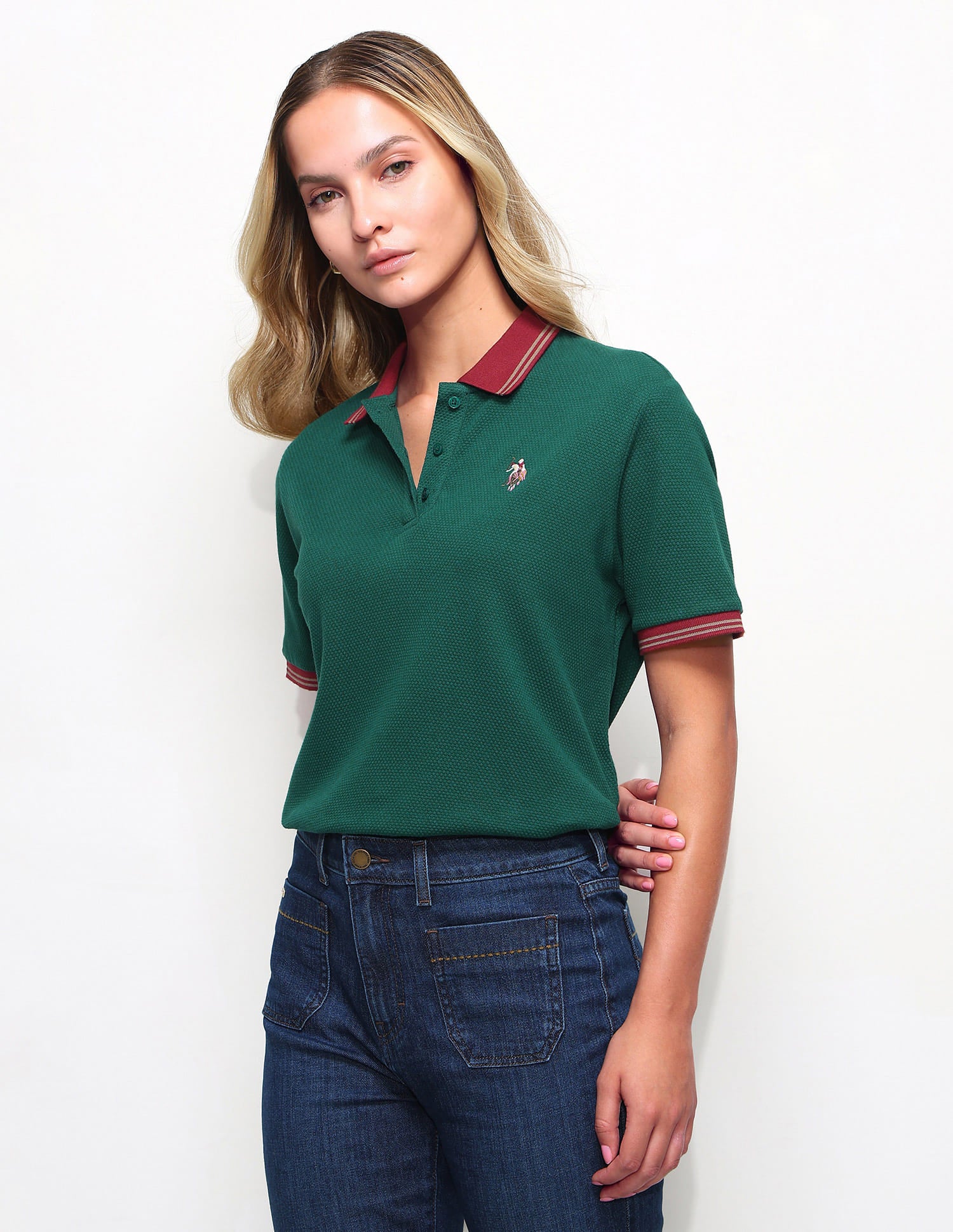 Relaxed Fit Contrast Collar Polo Shirt