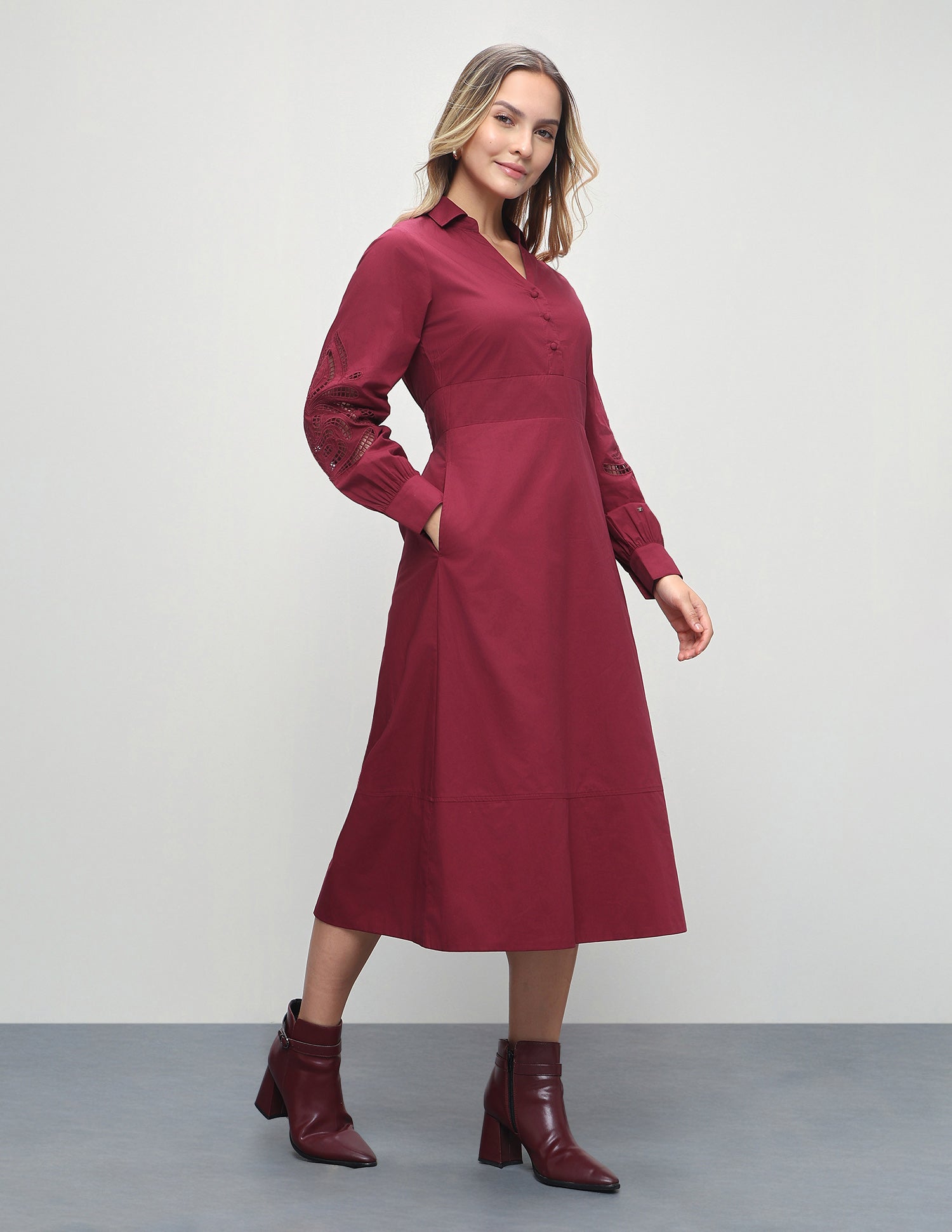 Solid Fit & Flare Dress Red - U.S. Polo Assn. India | Large